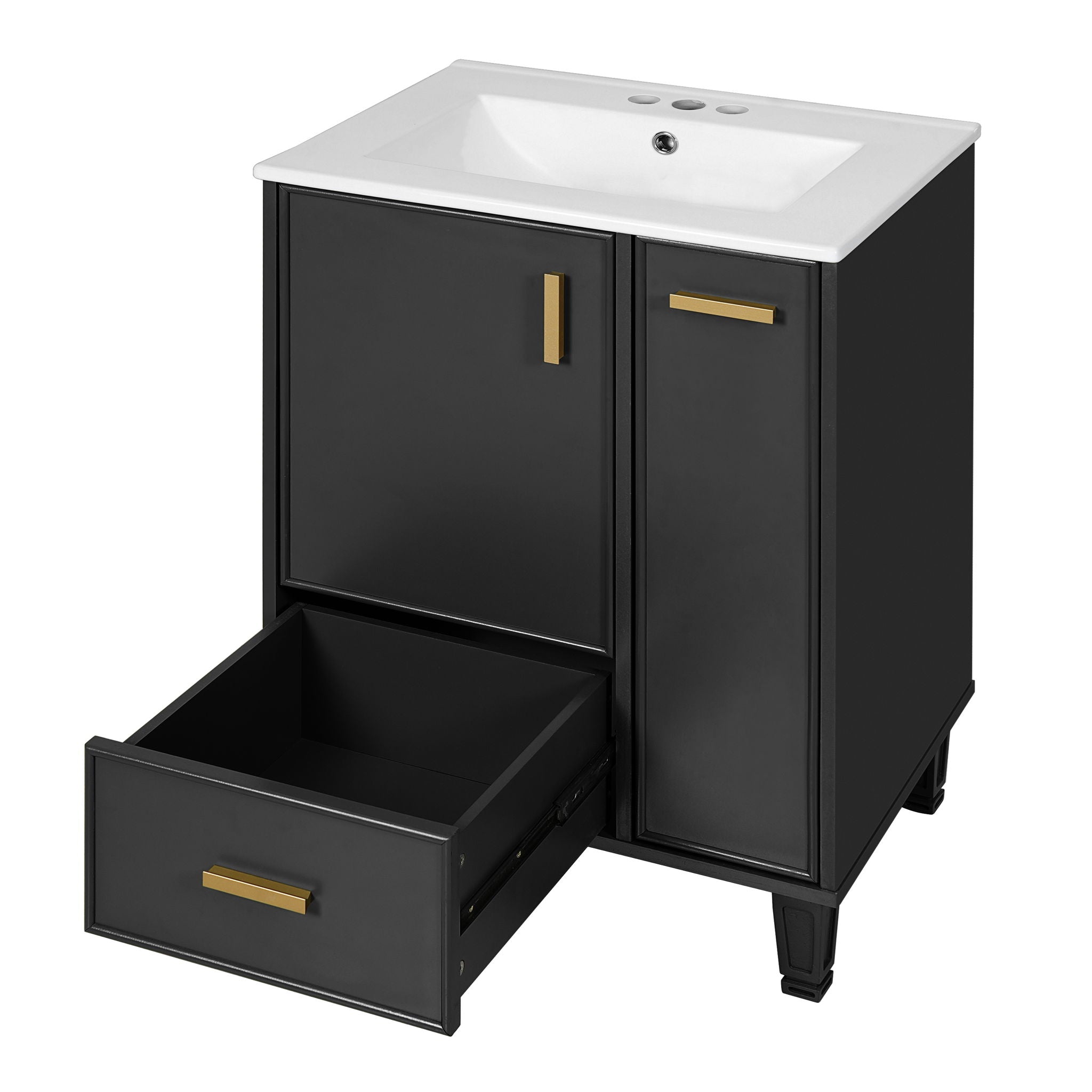 Bathroom Vanity With Sink, Deep Drawer And Pull Out Basket, Rectangular Design - Black
