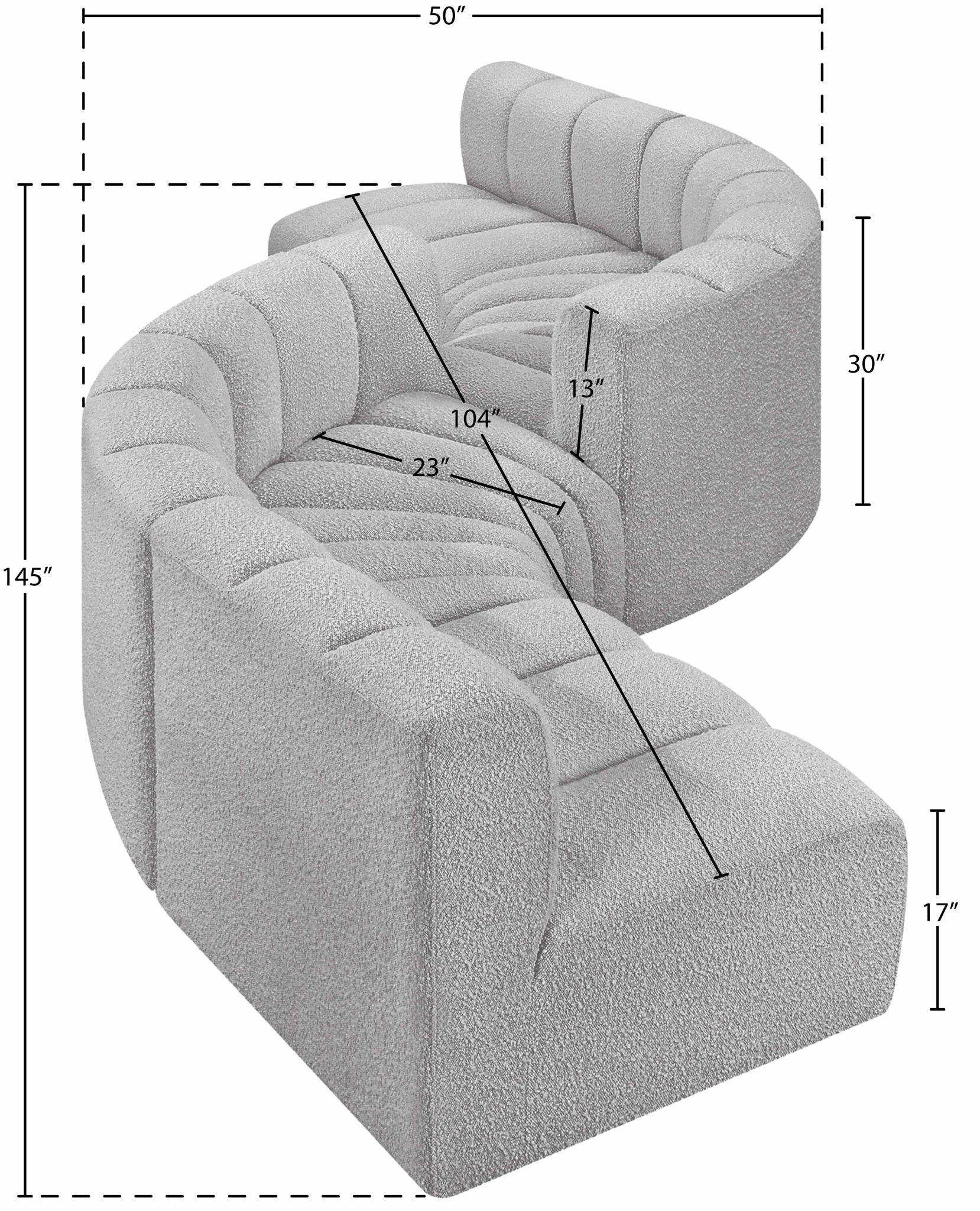 Arc - Boucle Fabric 6 Piece Modular Sofa - Black