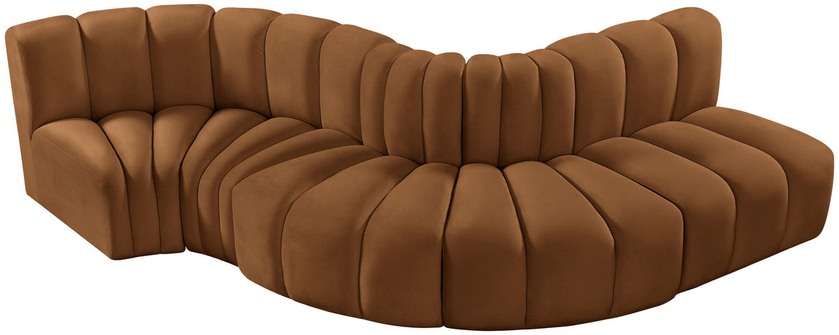 Arc - Velvet 5 Piece Modular Sofa - Saddle
