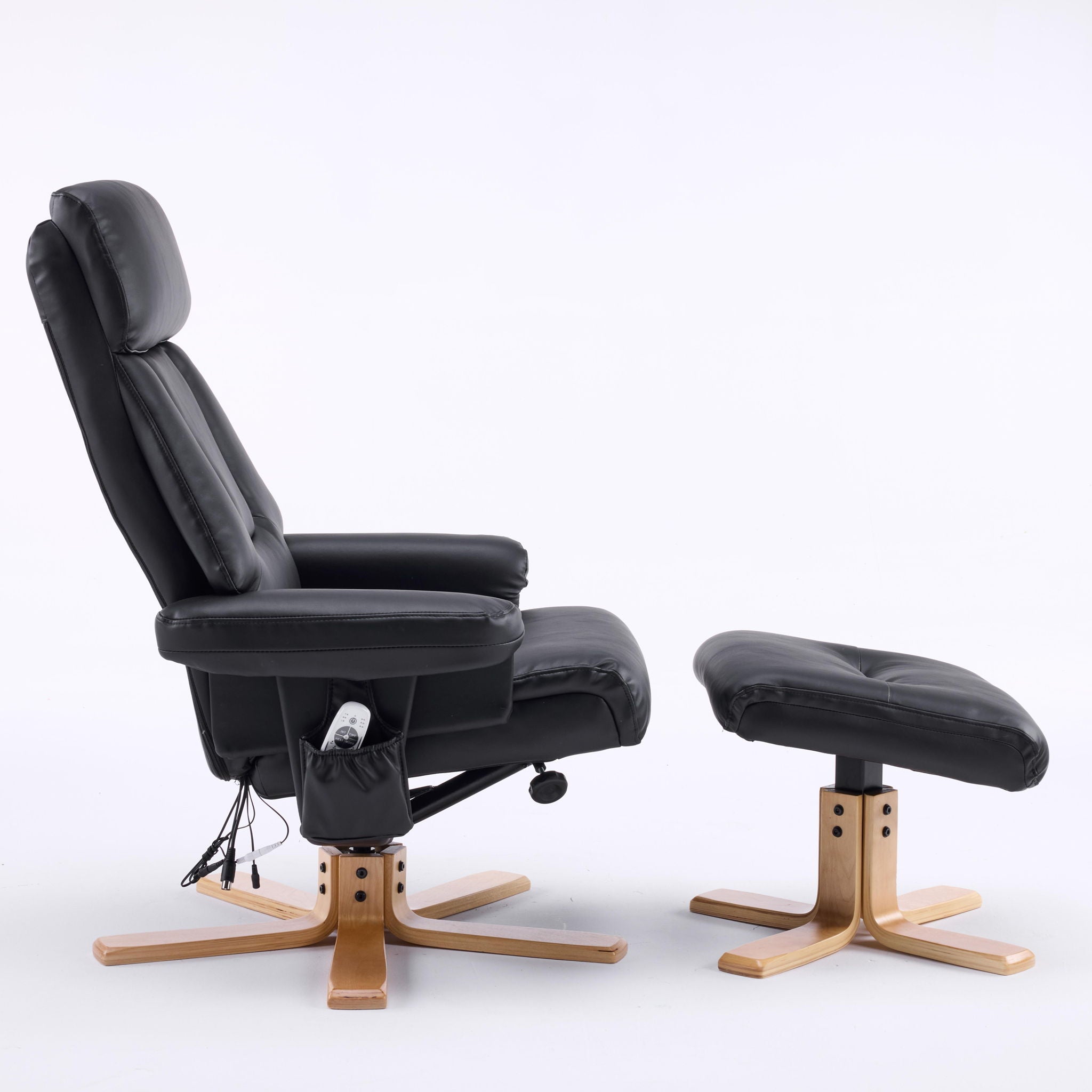 Massage Recliner With Ottoman, 360° Swivel, Heat & Vibration - Black Pu