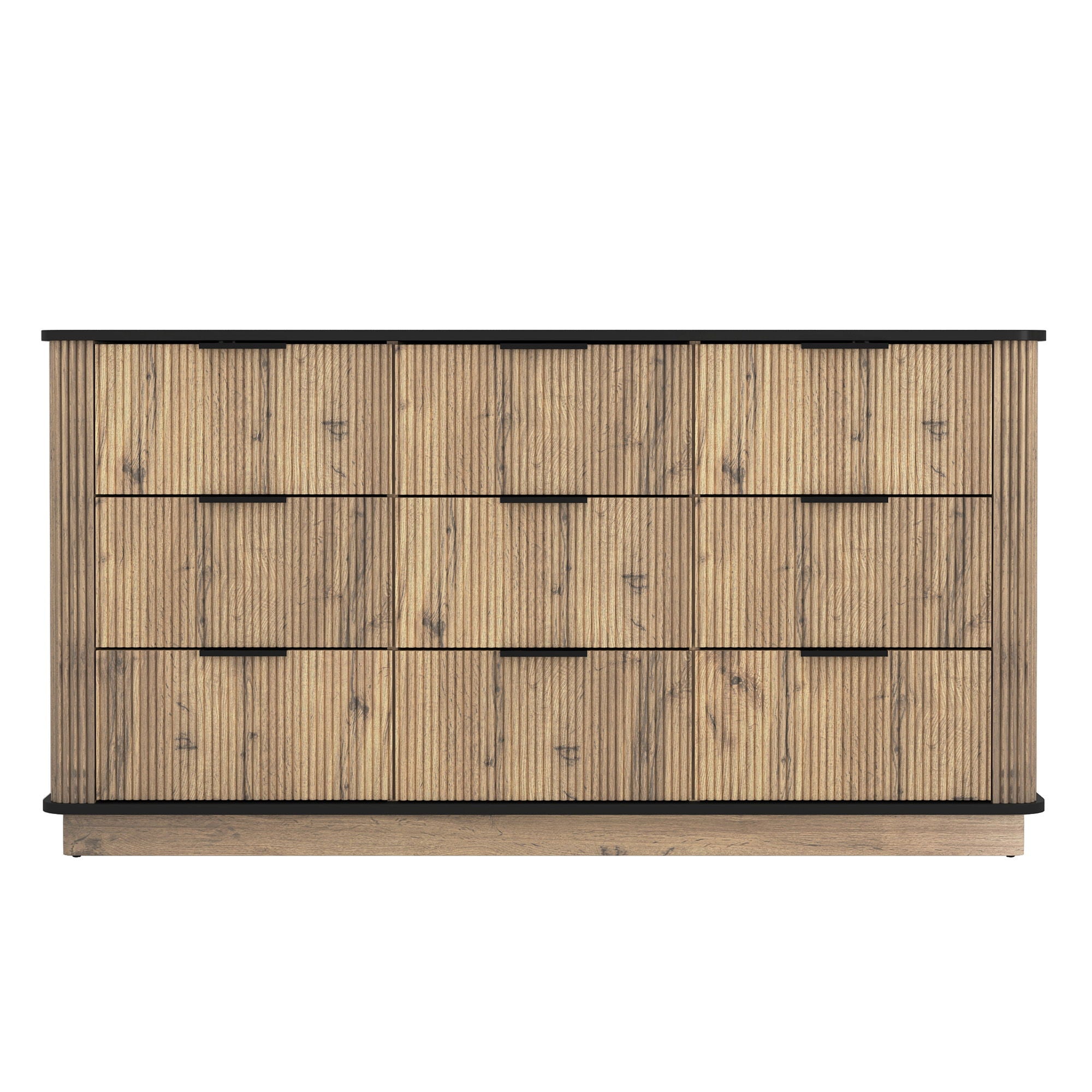 Modern 9 Drawer Cabinet With Metal Rounded Corners Multi Functional Storage - Black