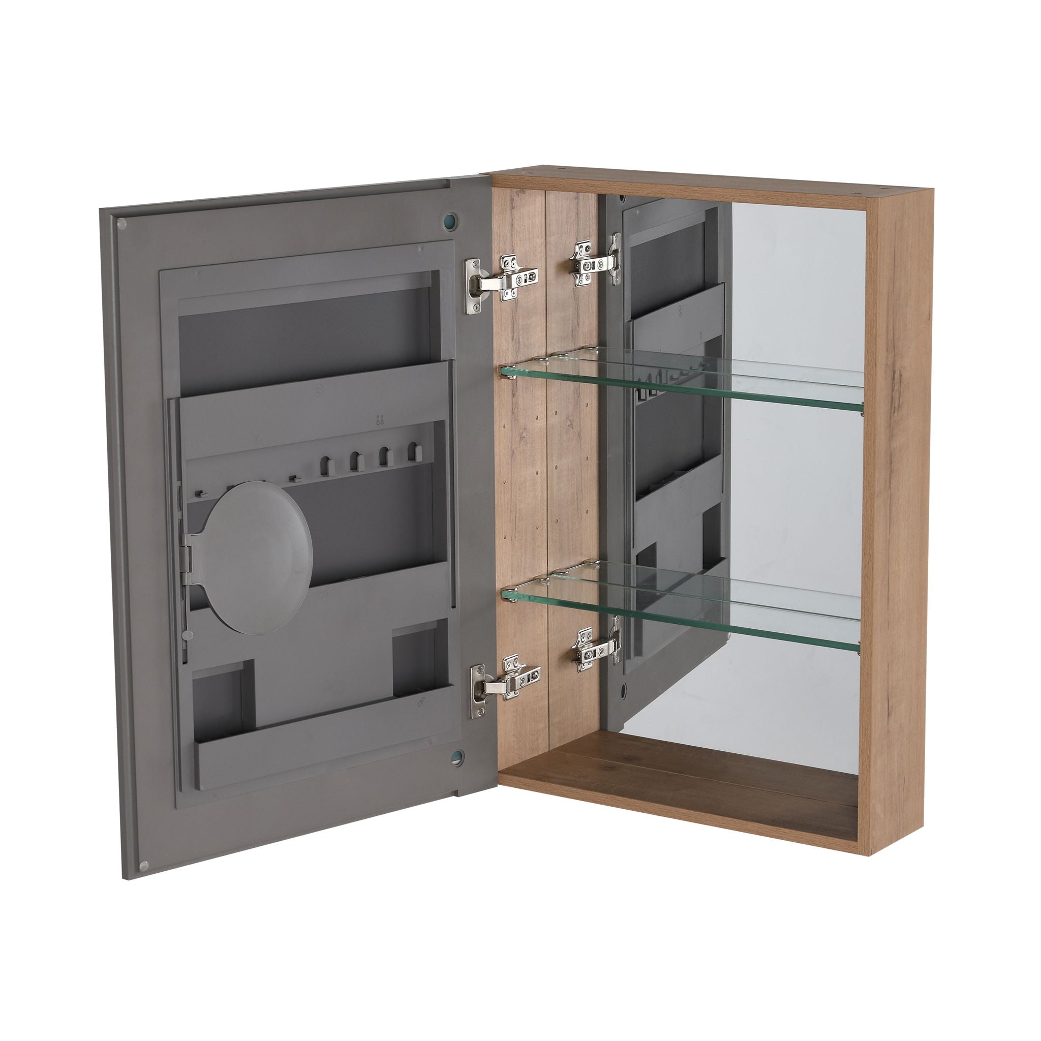 20" Wall Mounted Bathroom Mirror Cabinet With Adjustable Shelves Storage Cabinet - Imitative Oak