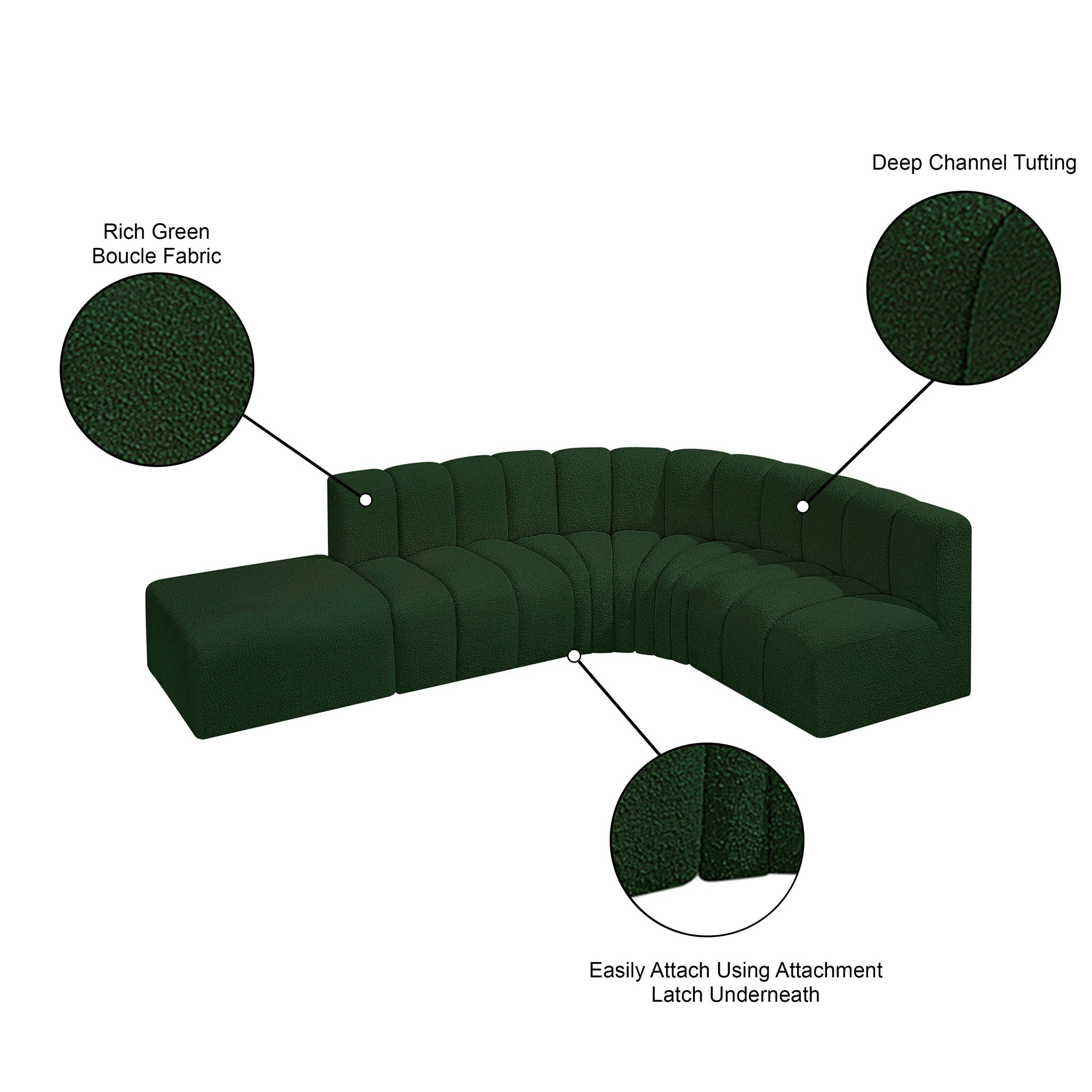 Arc - Boucle Fabric 5 Piece Corner Modular Sofa