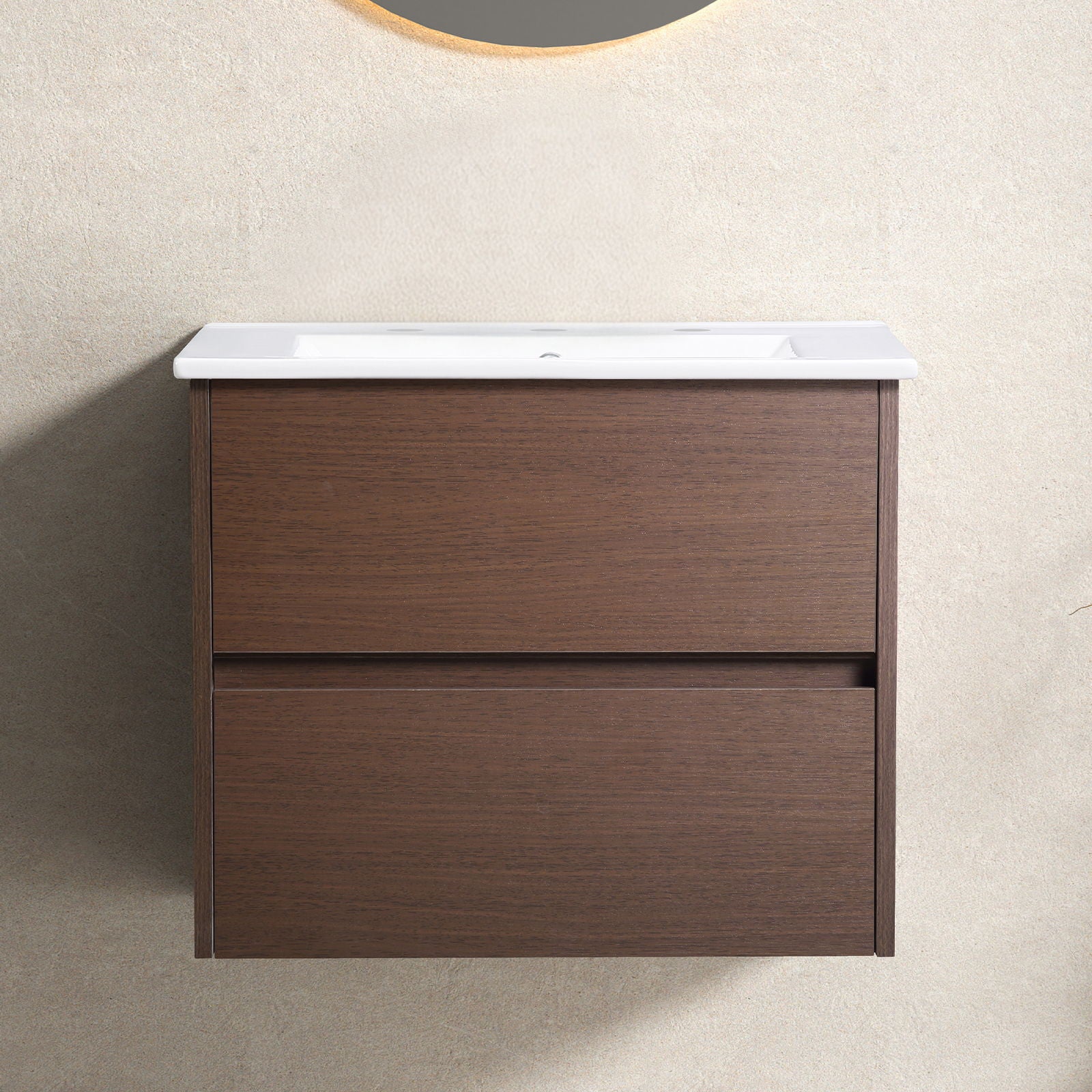 Bathroom Vanity With Basin Wall Hang Storage - Brown / Brown / White
