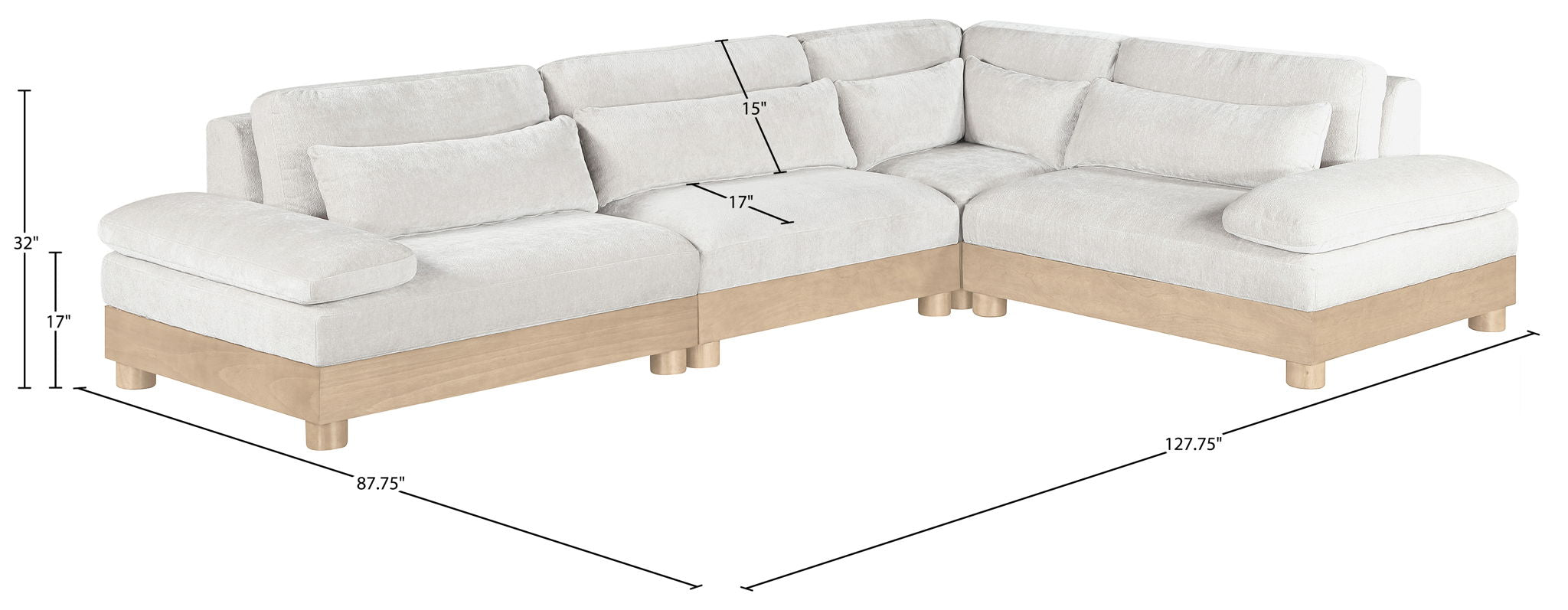 Turin - Chenille Fabric Upholstered Modular Sectional - White