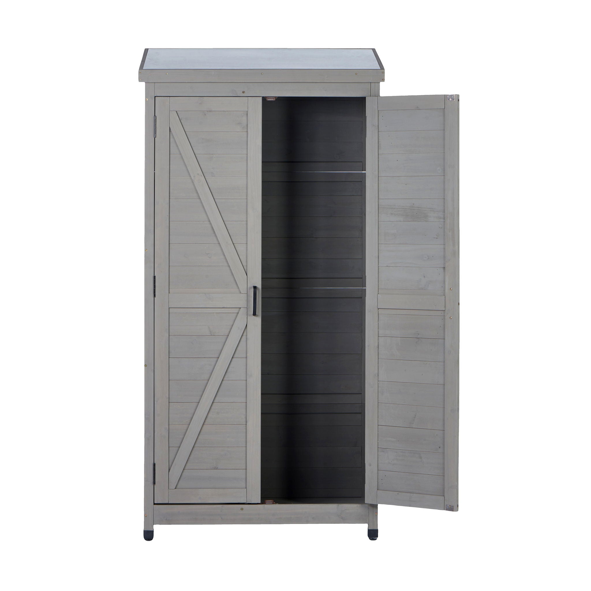 Outdoor Storage Shed With Vertical Tool Cabinet For Backyard