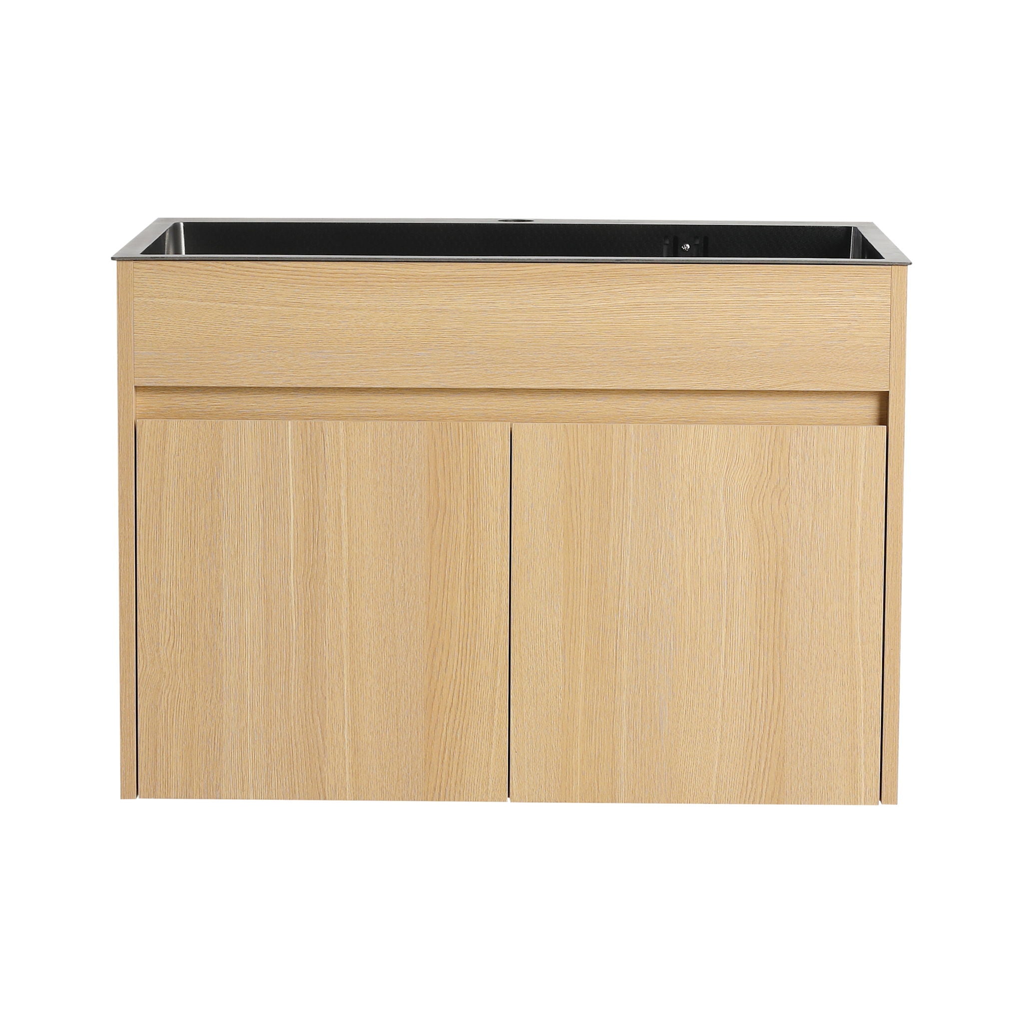 28" Wall Mounted Bathroom Vanity With Stainless Steel Sink, Soft Close Doors - Oak