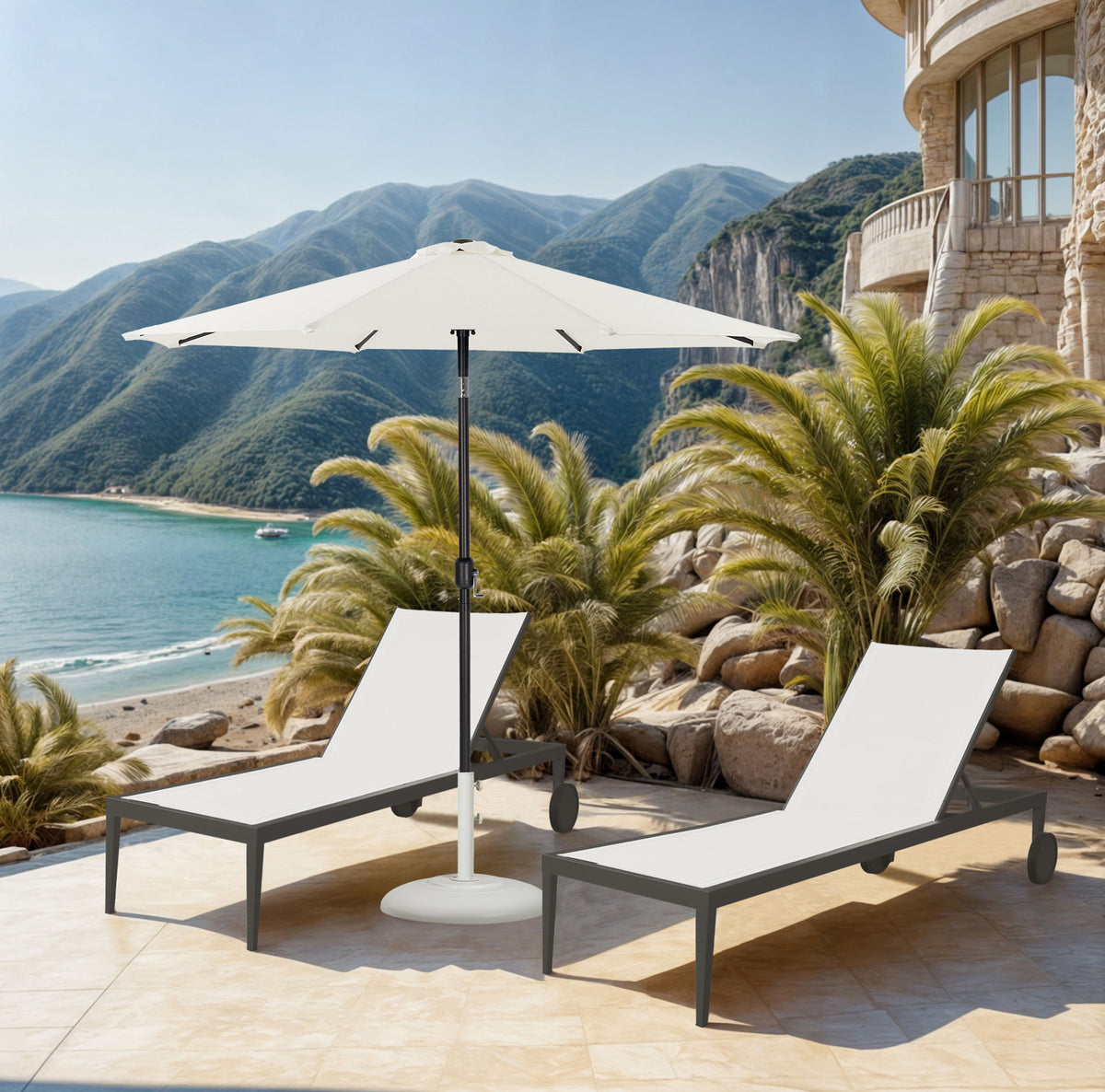 Fiji - Aluminum Patio Umbrella With Round White And Black Base