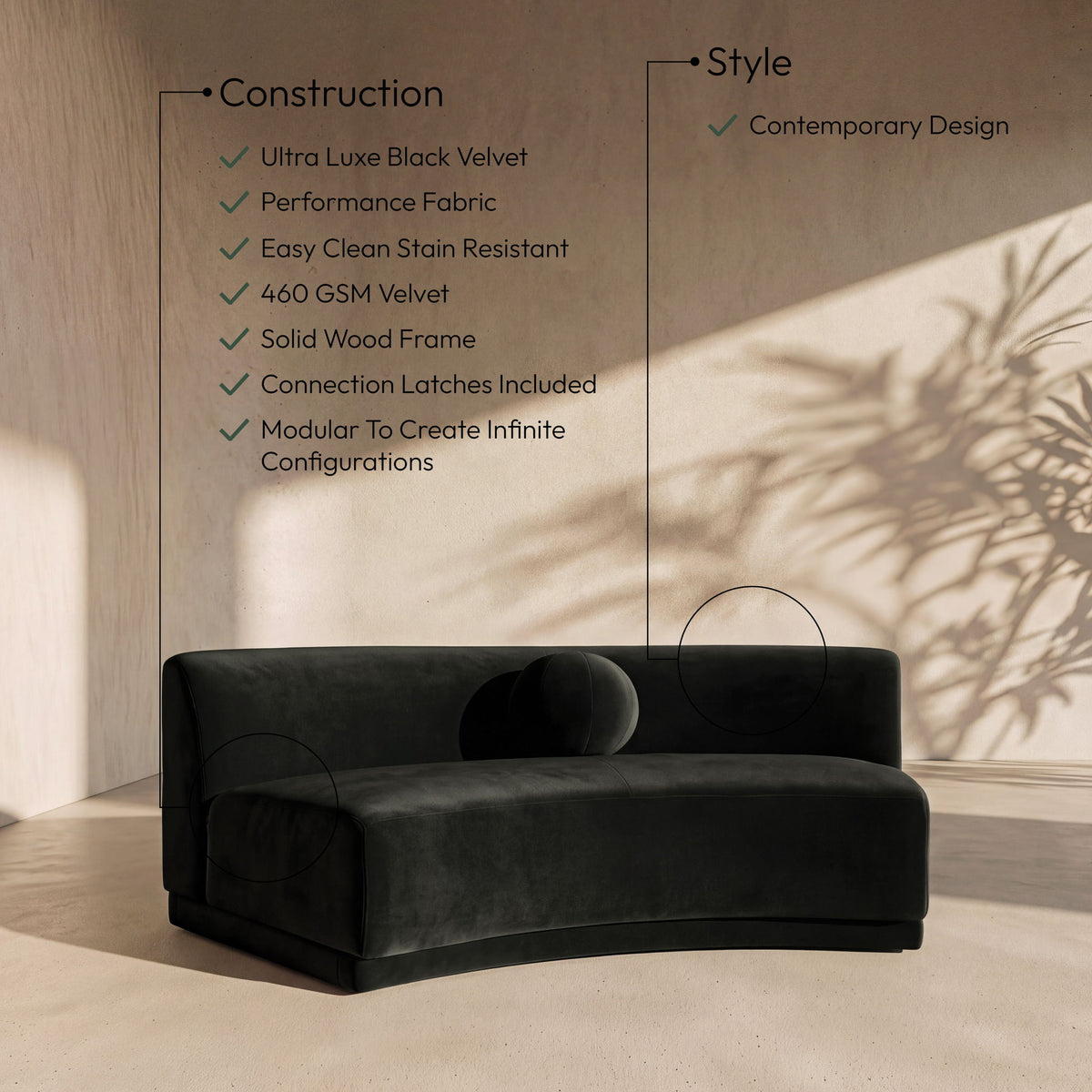 Avra - Velvet Performance Fabric Upholstered Armless Sofa