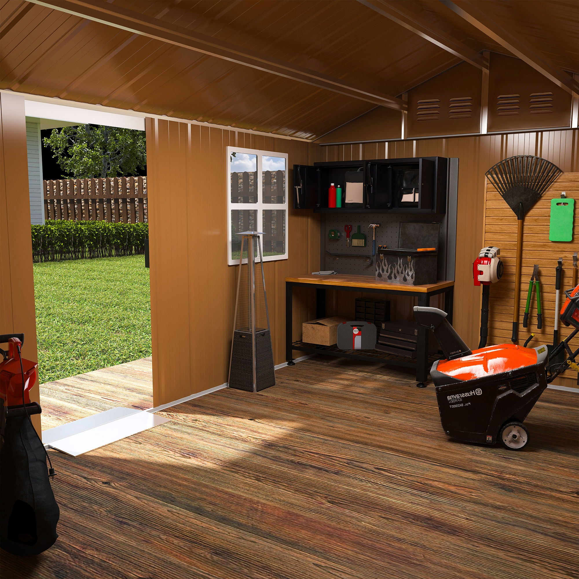 Storage Shed With Windows, Lockable Door & Ventilation For Backyard Tool Organization - Brown