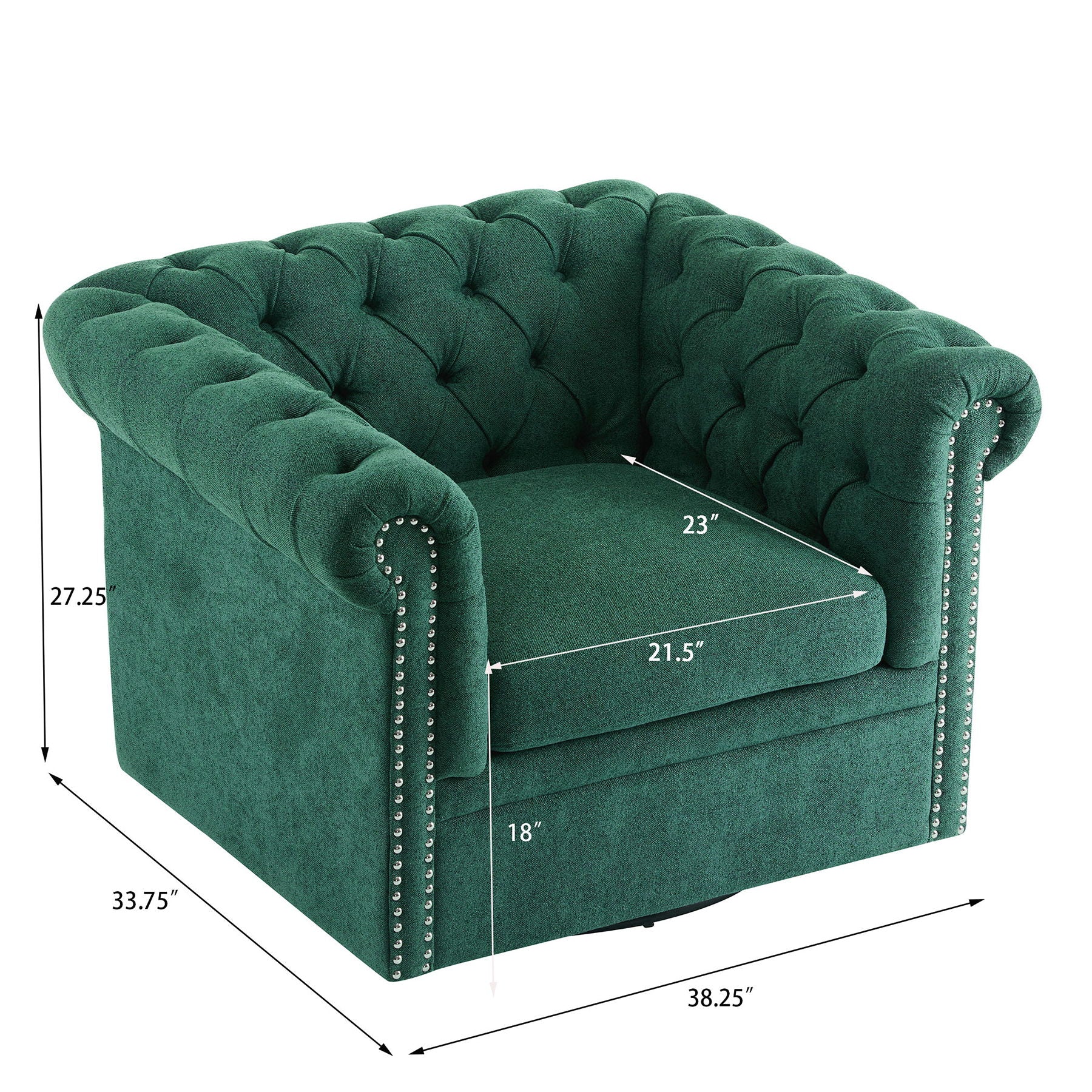 Chesterfield Swivel Club Chair With 360 Degree Rotation - Dark Green