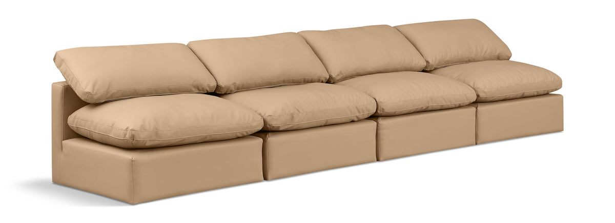 Indulge - Faux Leather 4 Piece Modular Armless Sofa - Tan