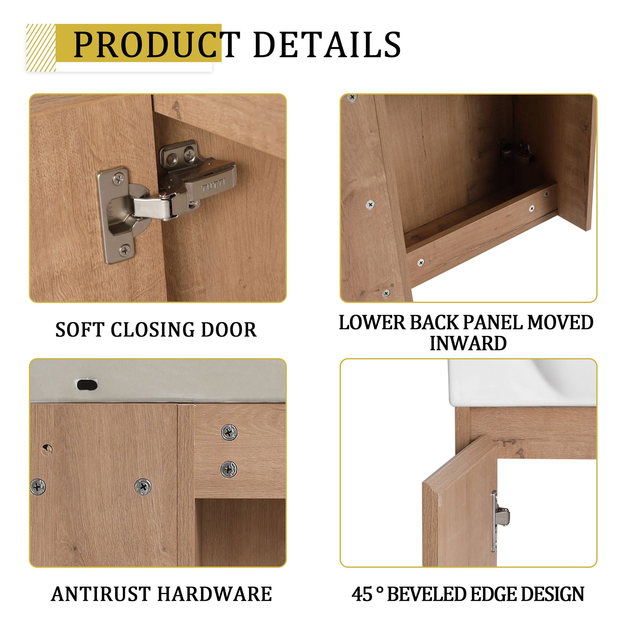24" Wall Mounted Bathroom Vanity & Sink & Soft Close Door - Imitative Oak / White