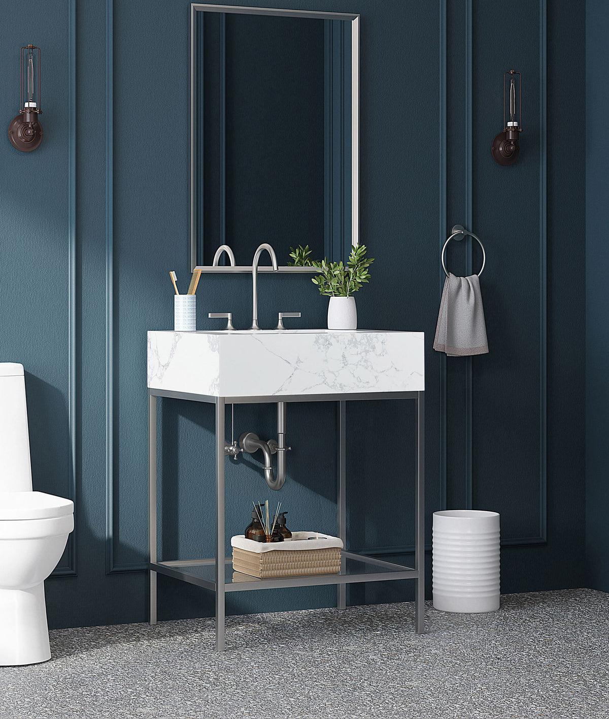 Marmo - Engineered Marble Bathroom Vanity With Chrome Base