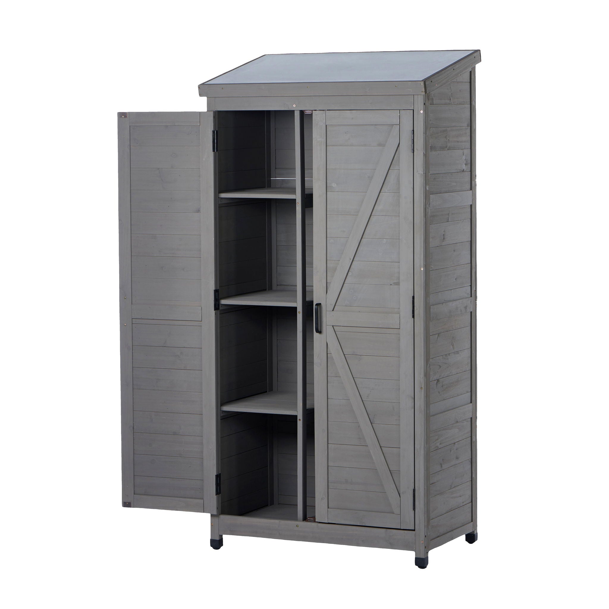 Outdoor Storage Shed With Vertical Tool Cabinet For Backyard
