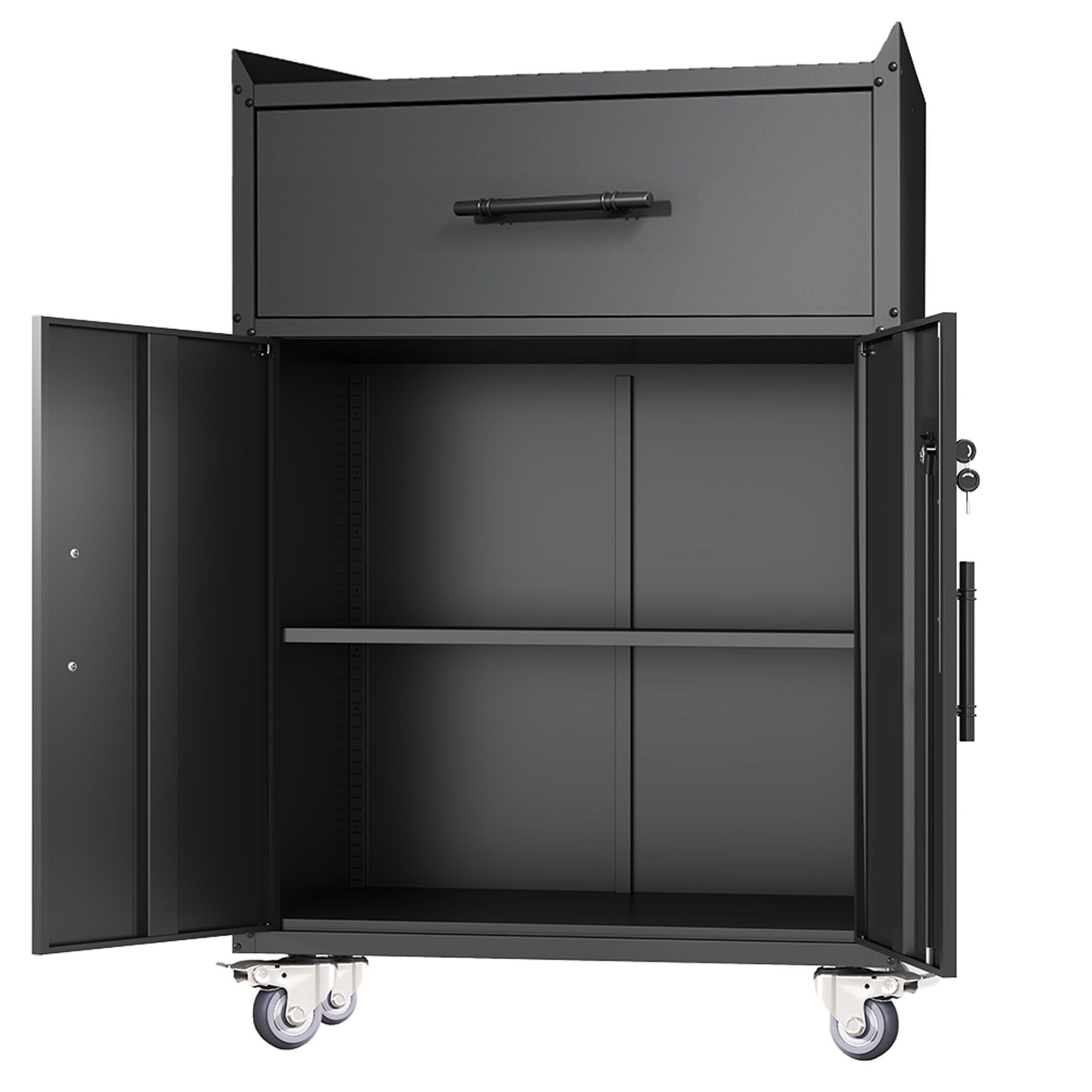 Rolling Metal Tool Storage Cabinet, Lockable Garage Storage Cabinet, Locking Metal Storage Cabinet With Wheels, Rolling Tool Chest, Assembly Required - Black
