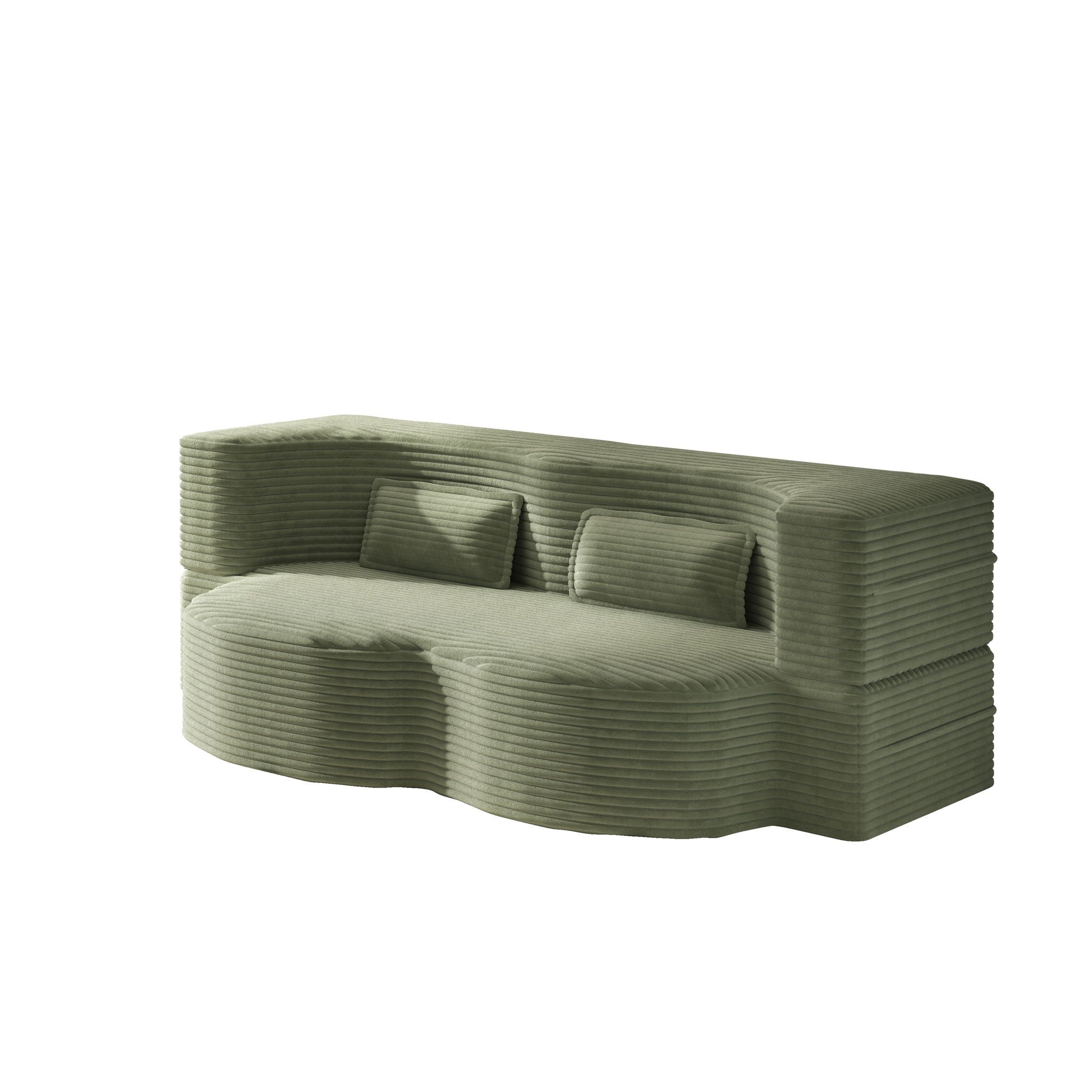 Modern Floor Sofa With 2 Pillows, Convertible Twin Size Folding Mattress For Living Room