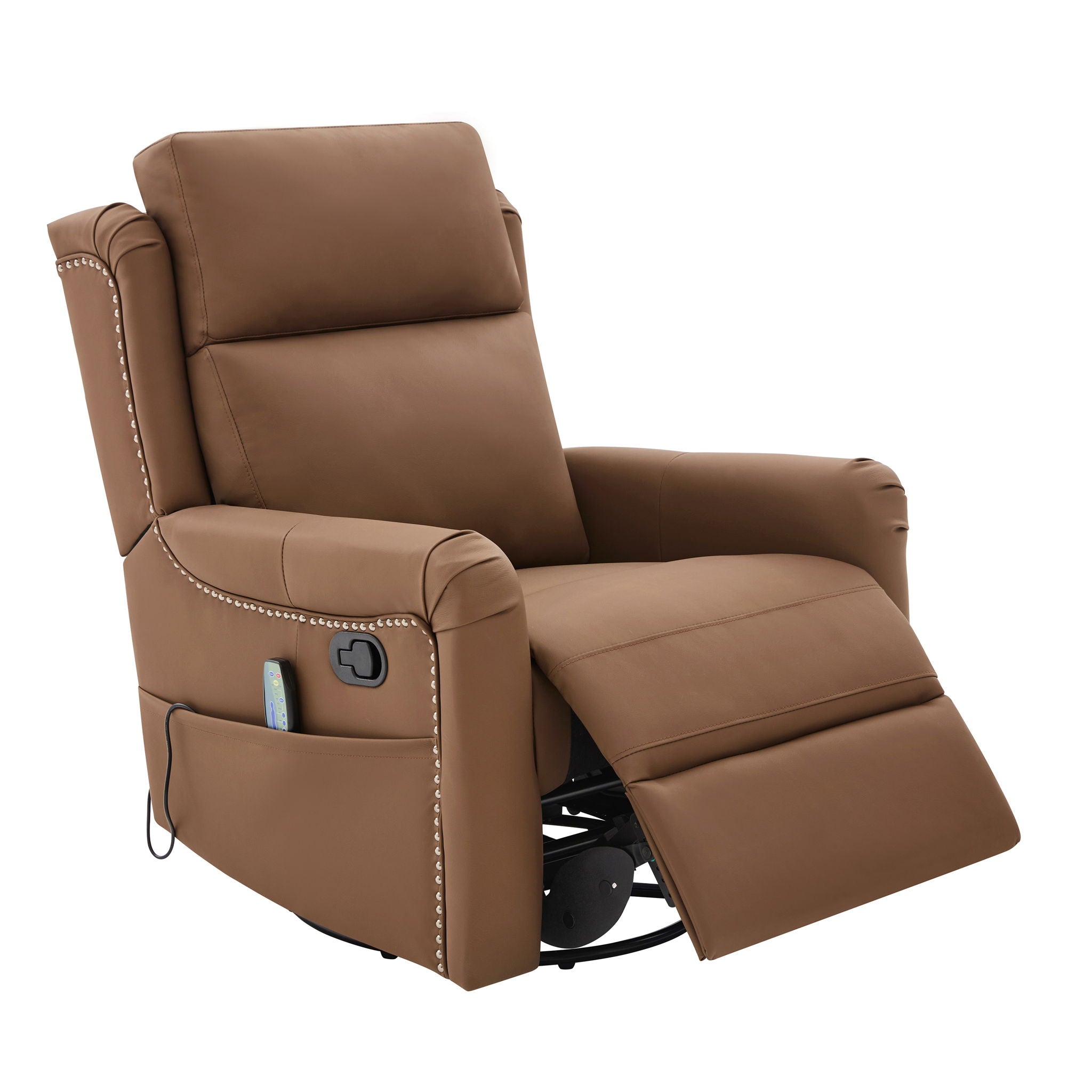 Manual Recliner, Swivel Rocking Chair With 8 Point Massage And Heating - Brown