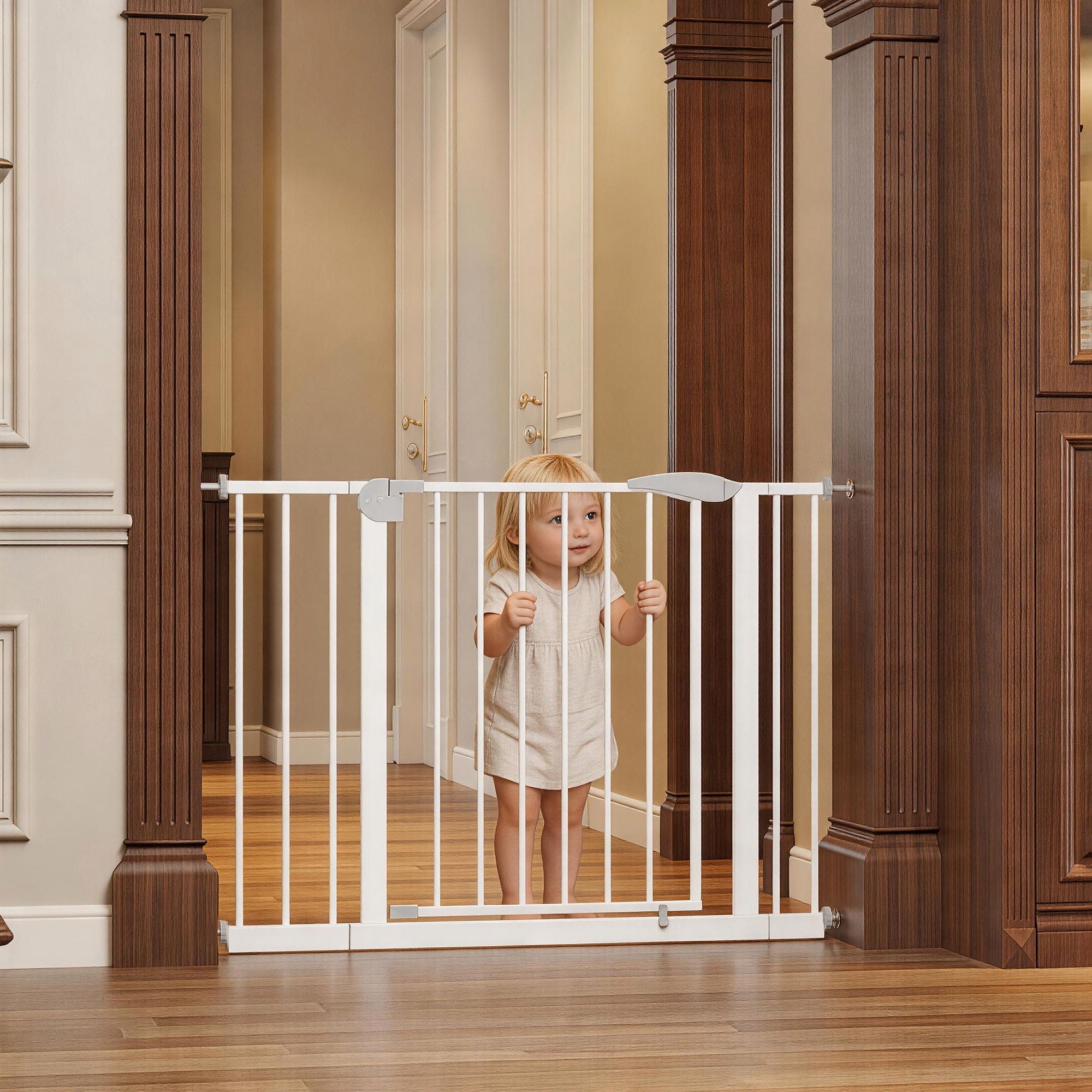 Pressure Mounted Baby Gate For Stairs - White