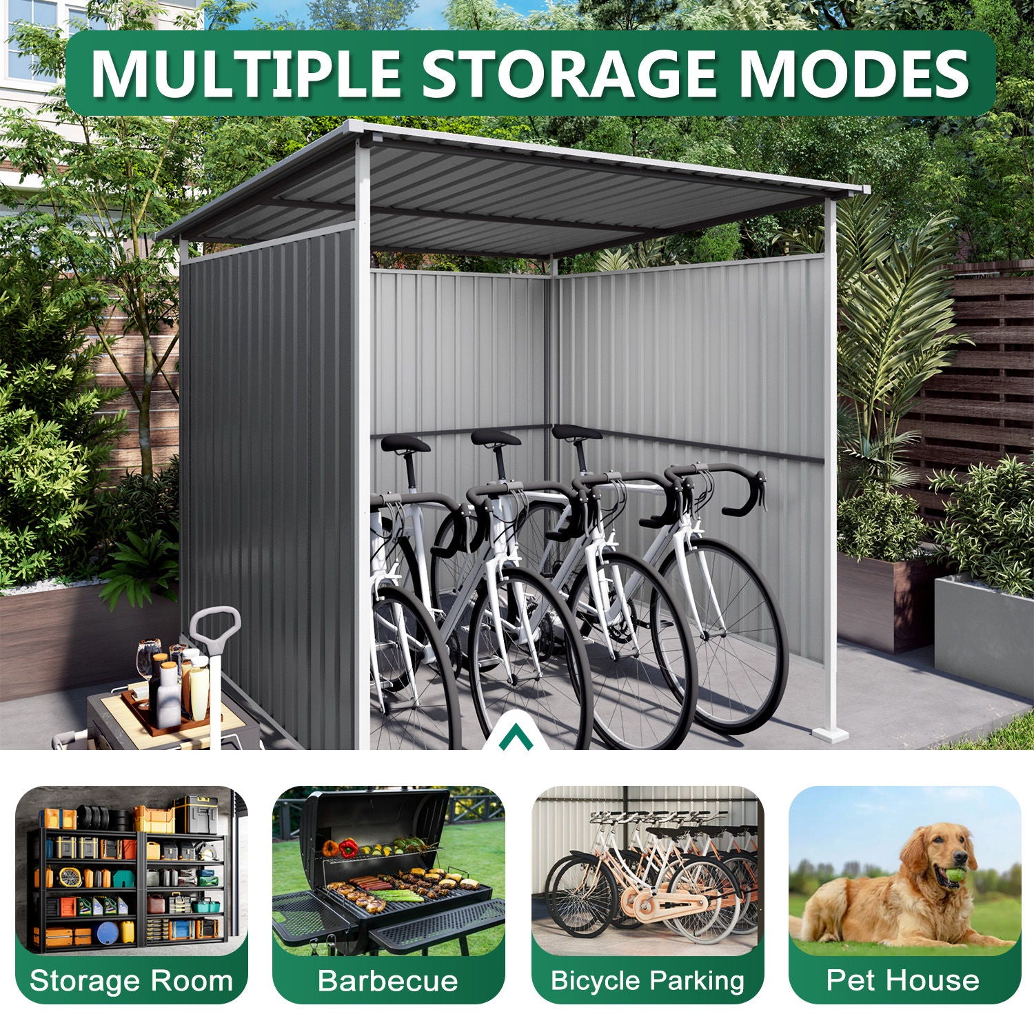 Outdoor Pergola, Bike Storage Shed, Grill Gazebo For Patio - Gray