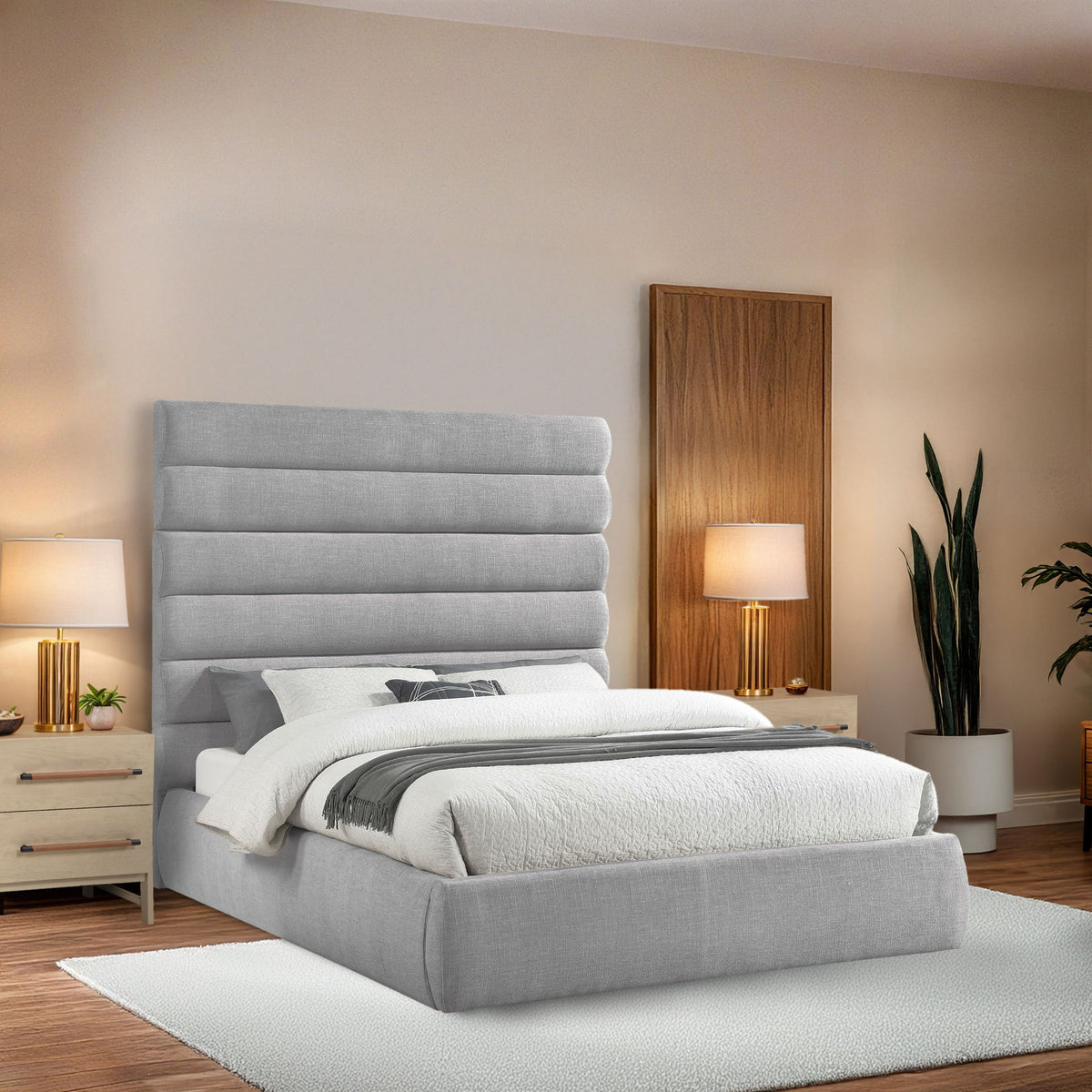 Adam - Linen Fabric Bed With 70.5" Headboard