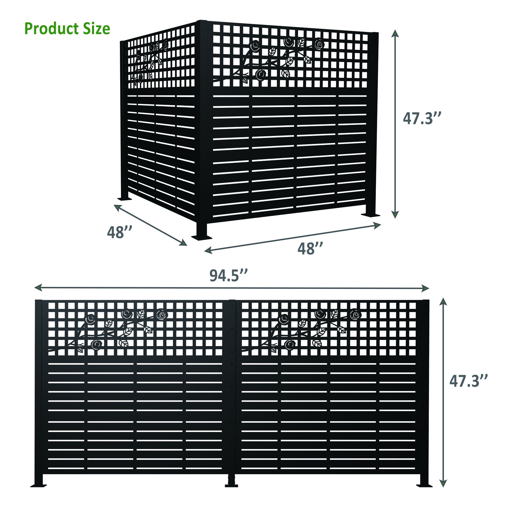 2 Panels Privacy Screen, Outdoor Privacy Panels, Trash Can Enclosure, Air Conditioner Fence - Black