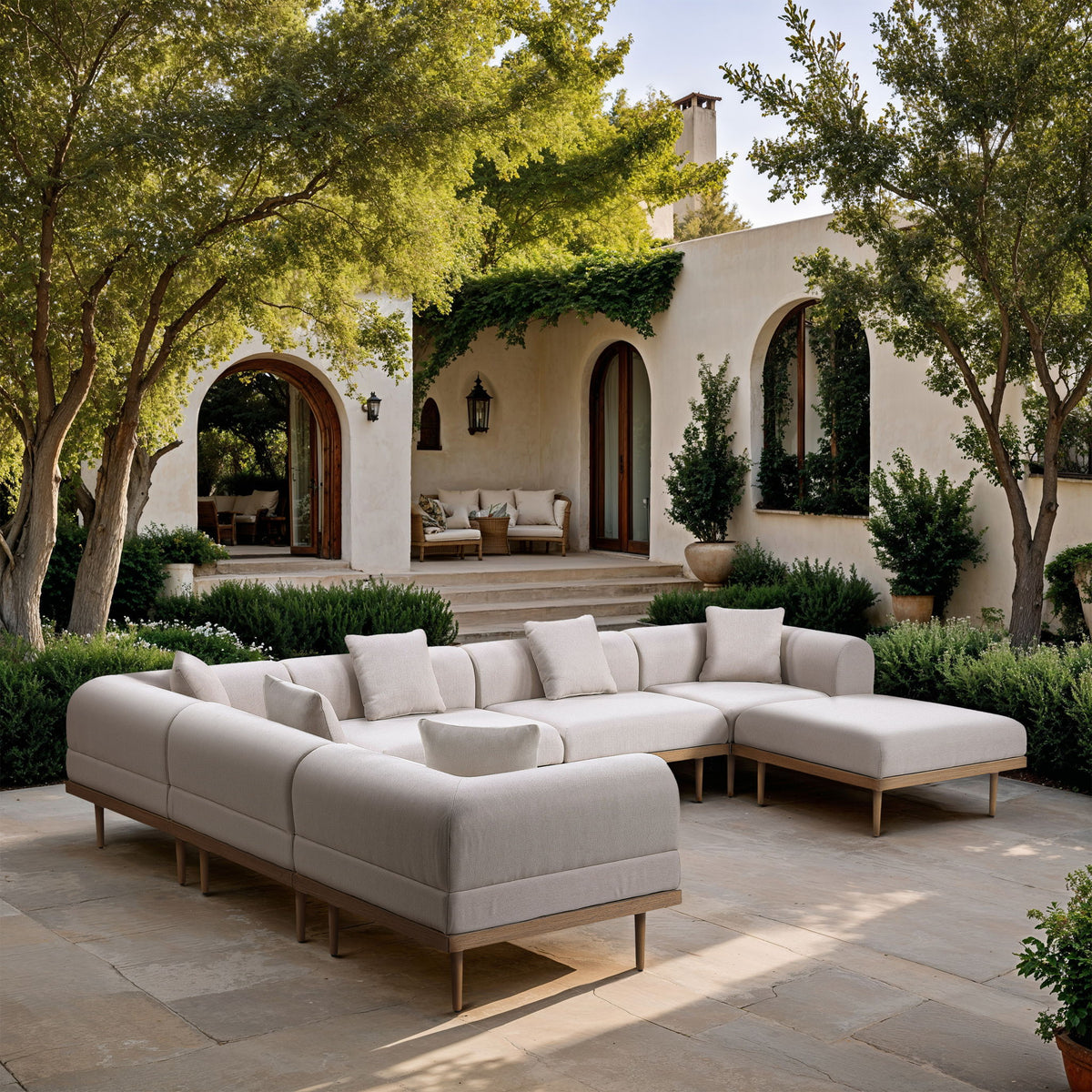 Laguna - 7 Piece Resilient Water Resistant Fabric 142" Upholstered Outdoor Patio Modular Sectional