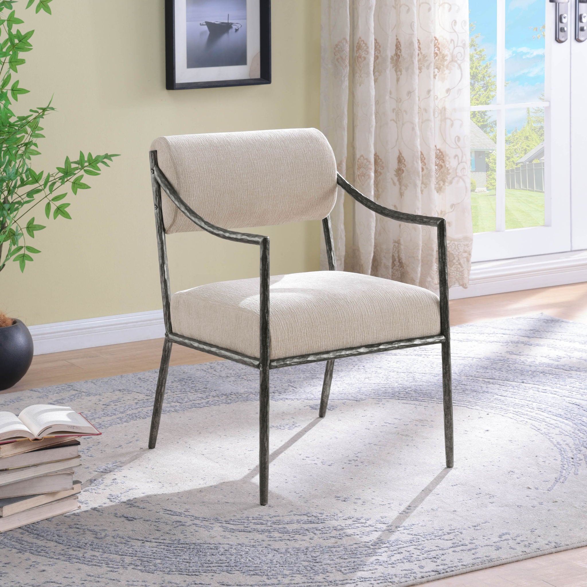 Bastille - Upholstered Dining Arm Chair (Set of 2) - Silver Frame