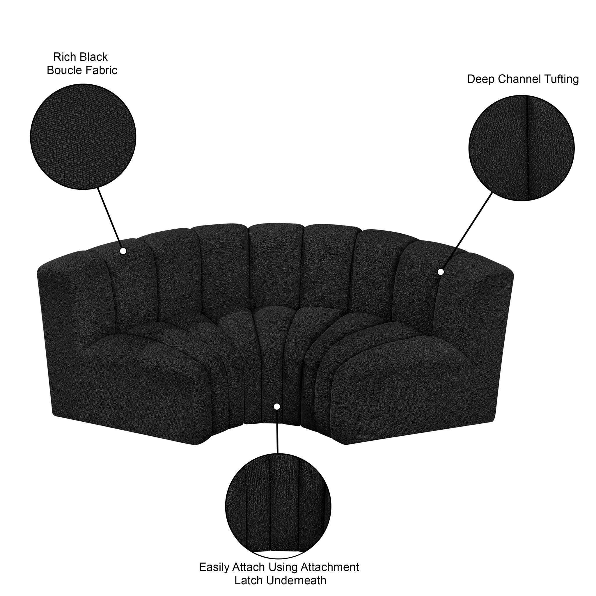 Arc - Boucle Fabric 3 Piece Modular U-Shaped Sofa