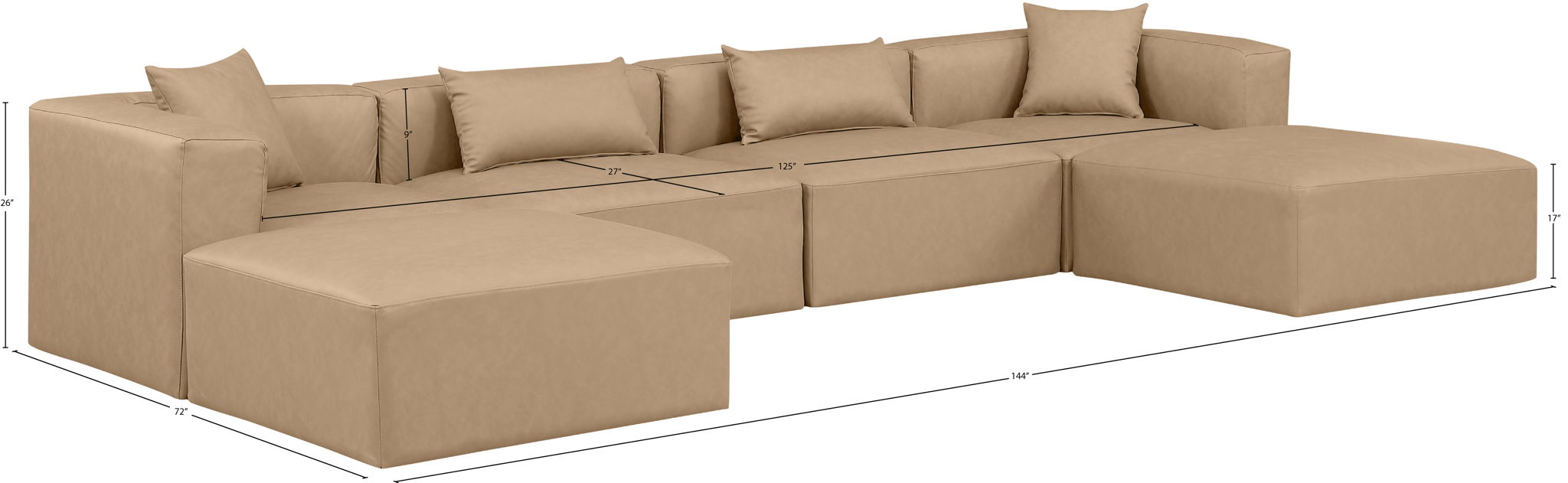 Cube - 6 Piece Modular Double Chaise Sectional - Tan