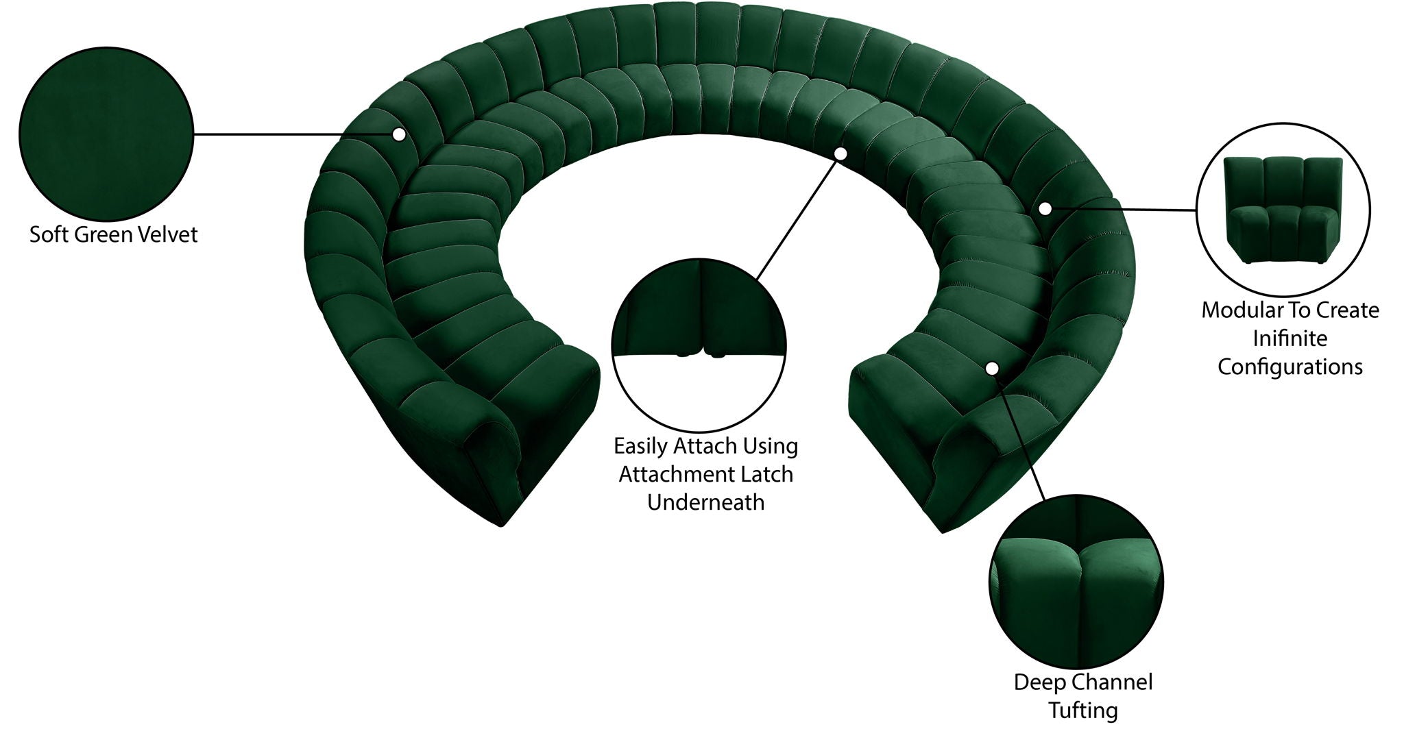 Infinity - 11 Piece Velvet Modular Sectional
