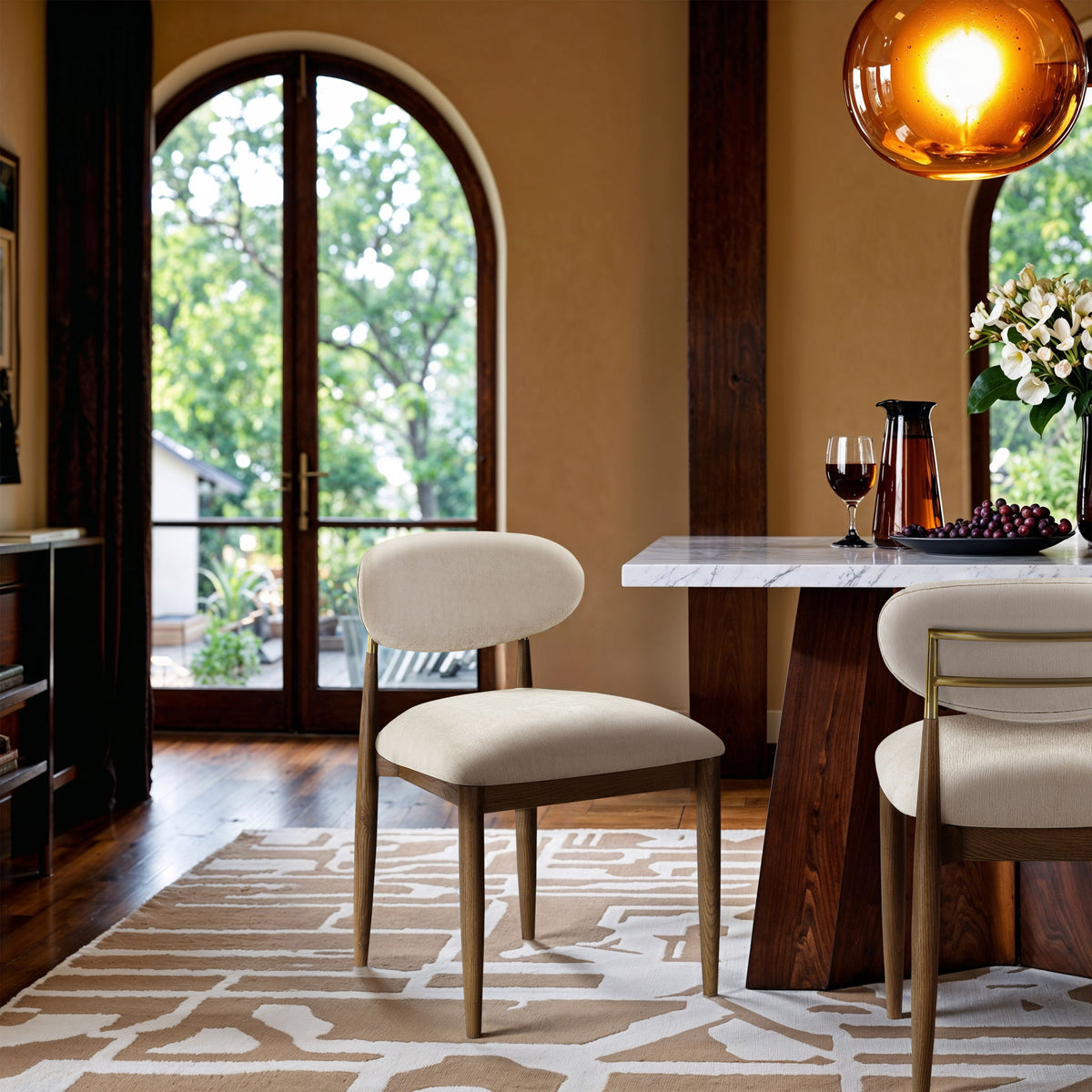 Riccio - Fabric Dining Side Chair (Set of 2) - Walnut Frame