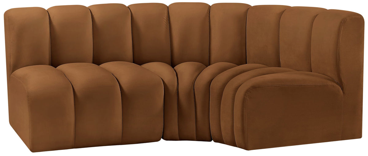 Arc - Velvet 3 Piece Sofa - Saddle
