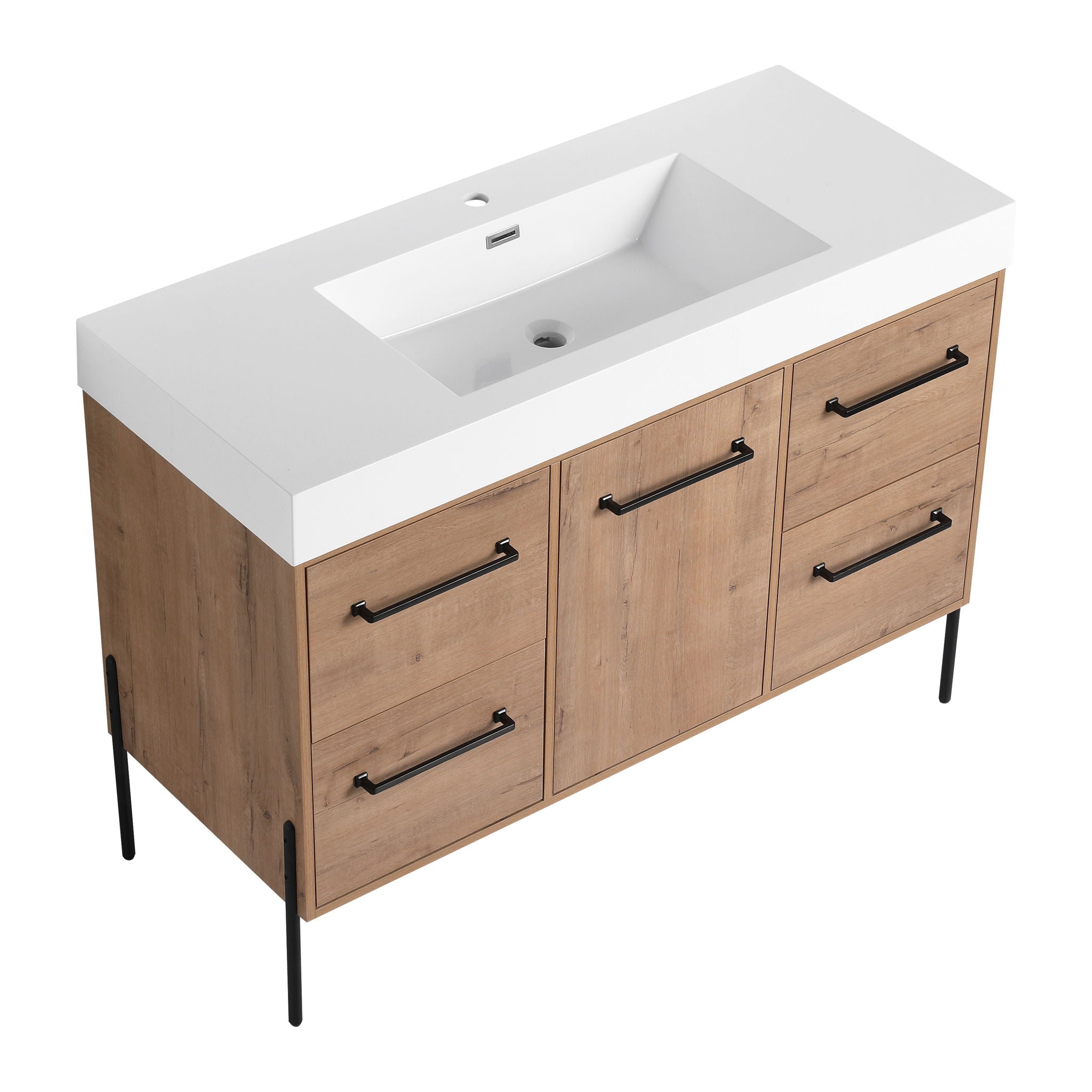 48" Freestanding Bathroom Vanity With Sink, Soft Close Cabinet Doors, 4 Drawers - Imitative Oak