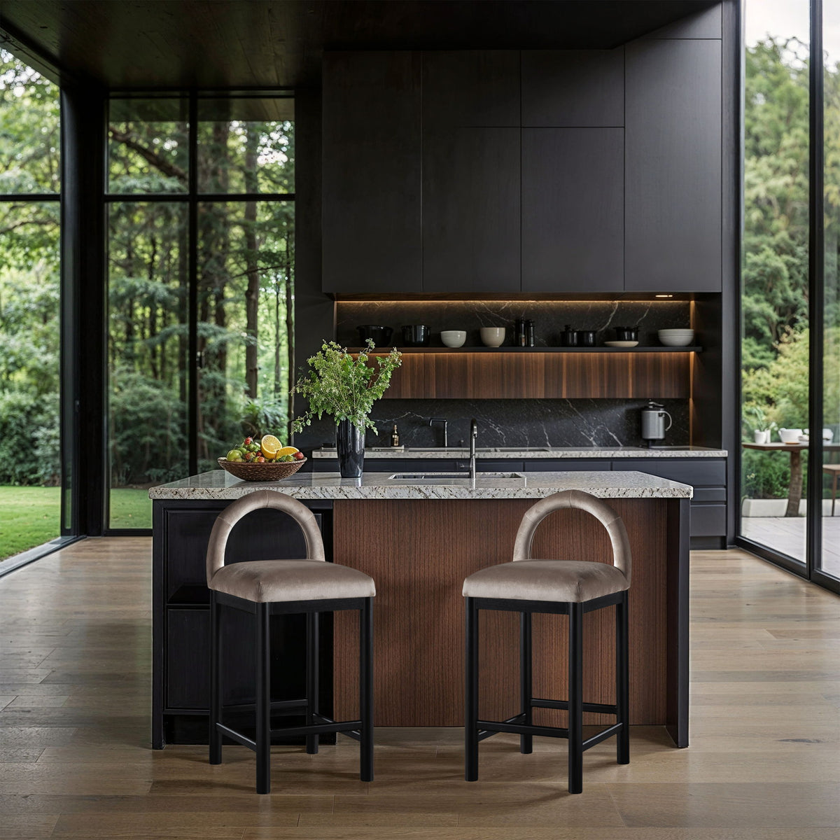 Conrad - Velvet Counter Stool With Black Legs
