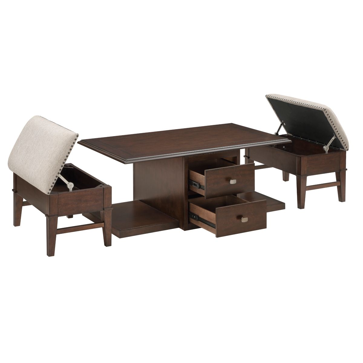 Claremore - Cocktail Table With Two Ottomans - Beige