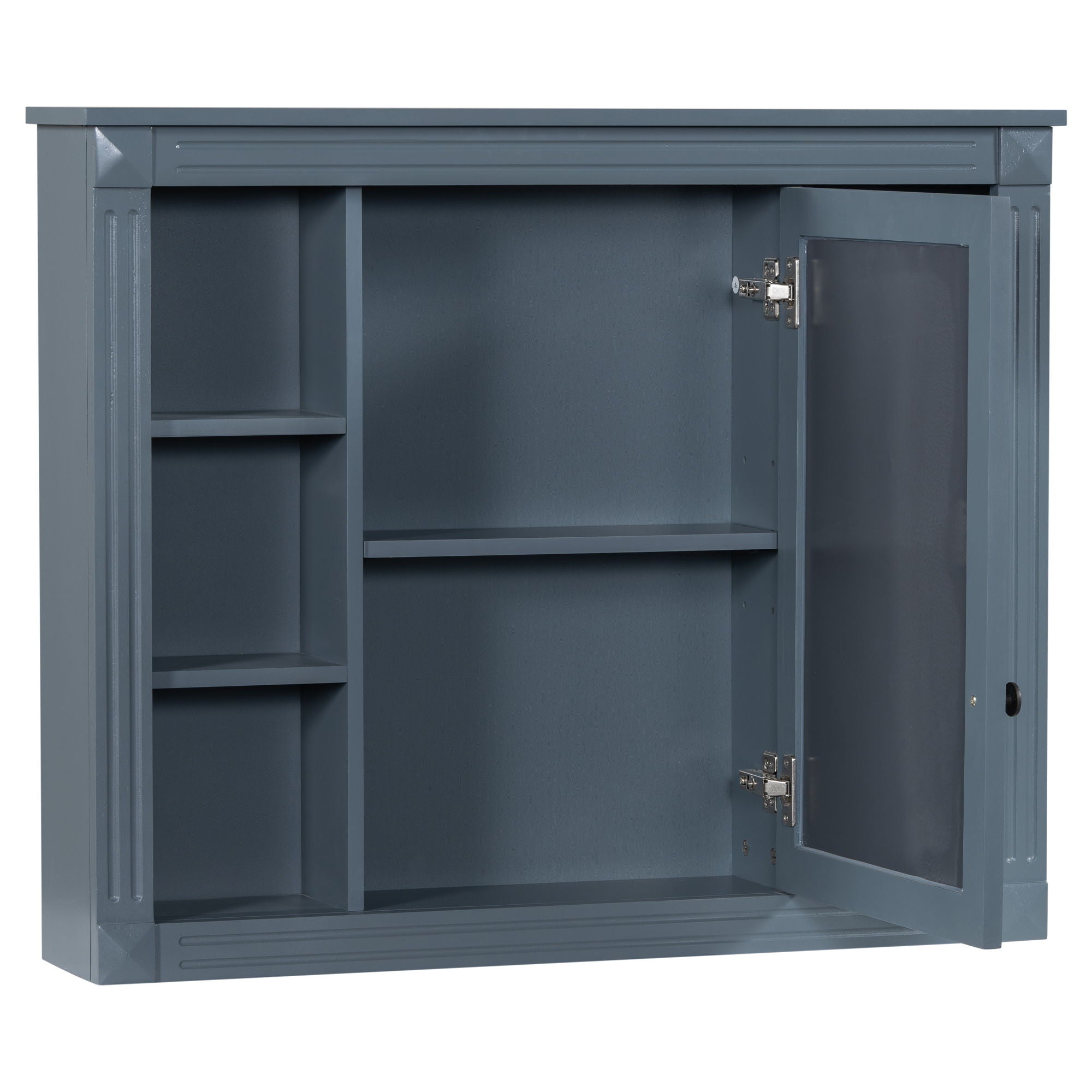 Wall Mounted Bathroom Storage Cabinet With Mirror, Cabinet With 6 Open Shelves And Adjustable Interior