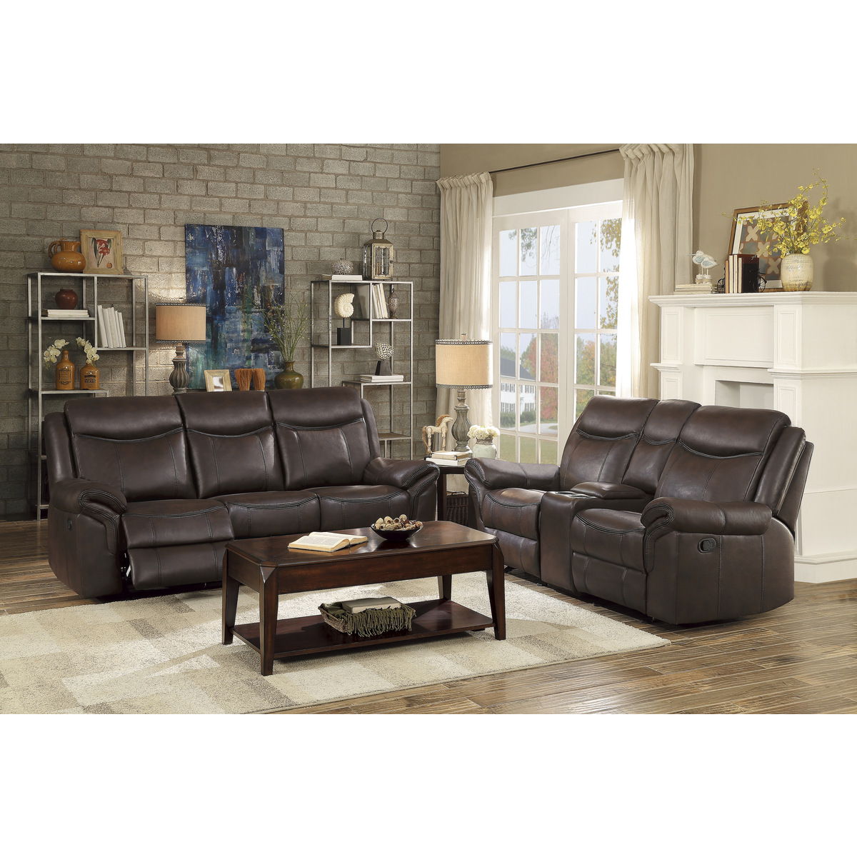 Aram - Double Reclining Sofa With Center Drop-Down Cup Holders, Receptacles, Hidden Drawer And USB Ports