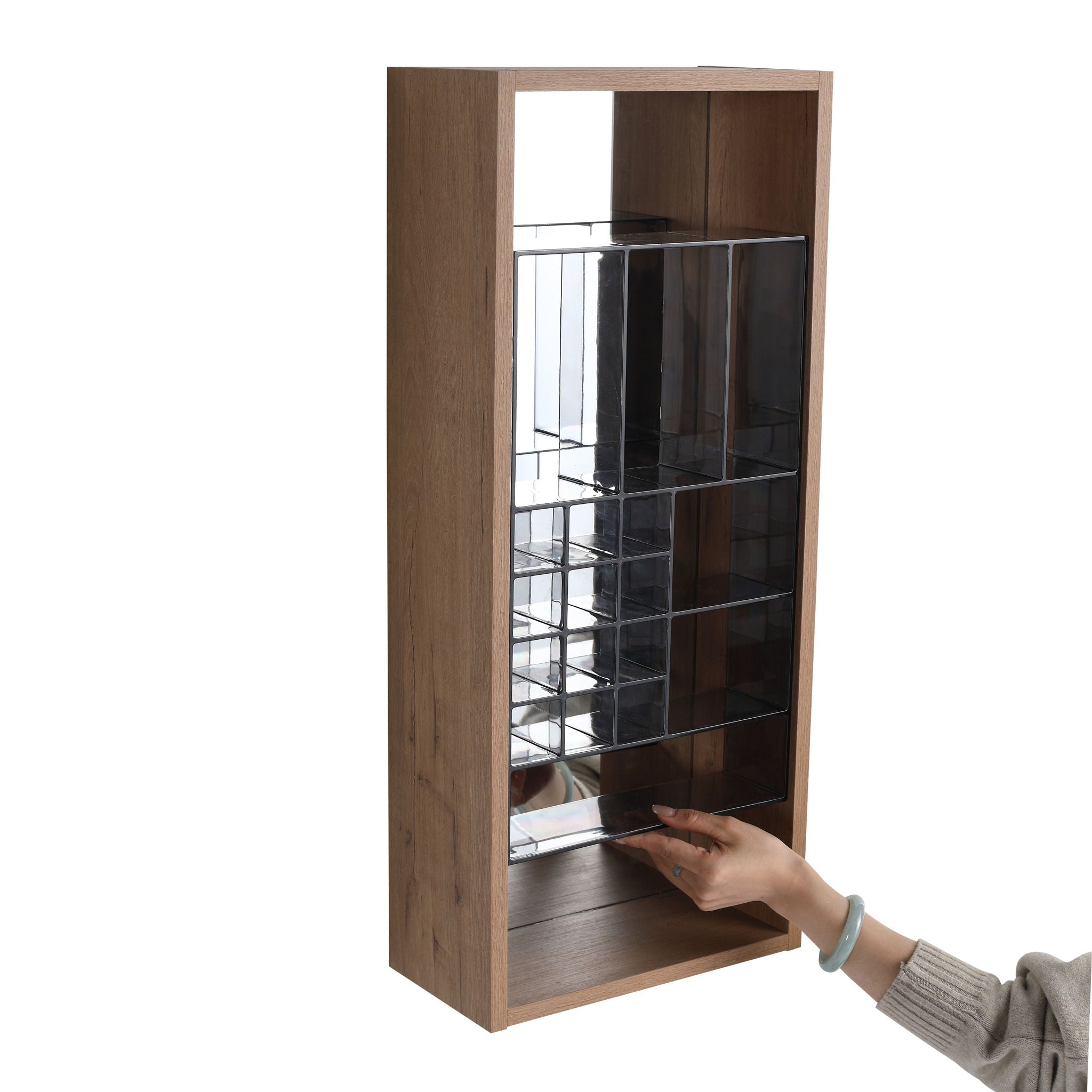 12" Wall Mounted Mirror Cabinet With Storage - Imitative Oak