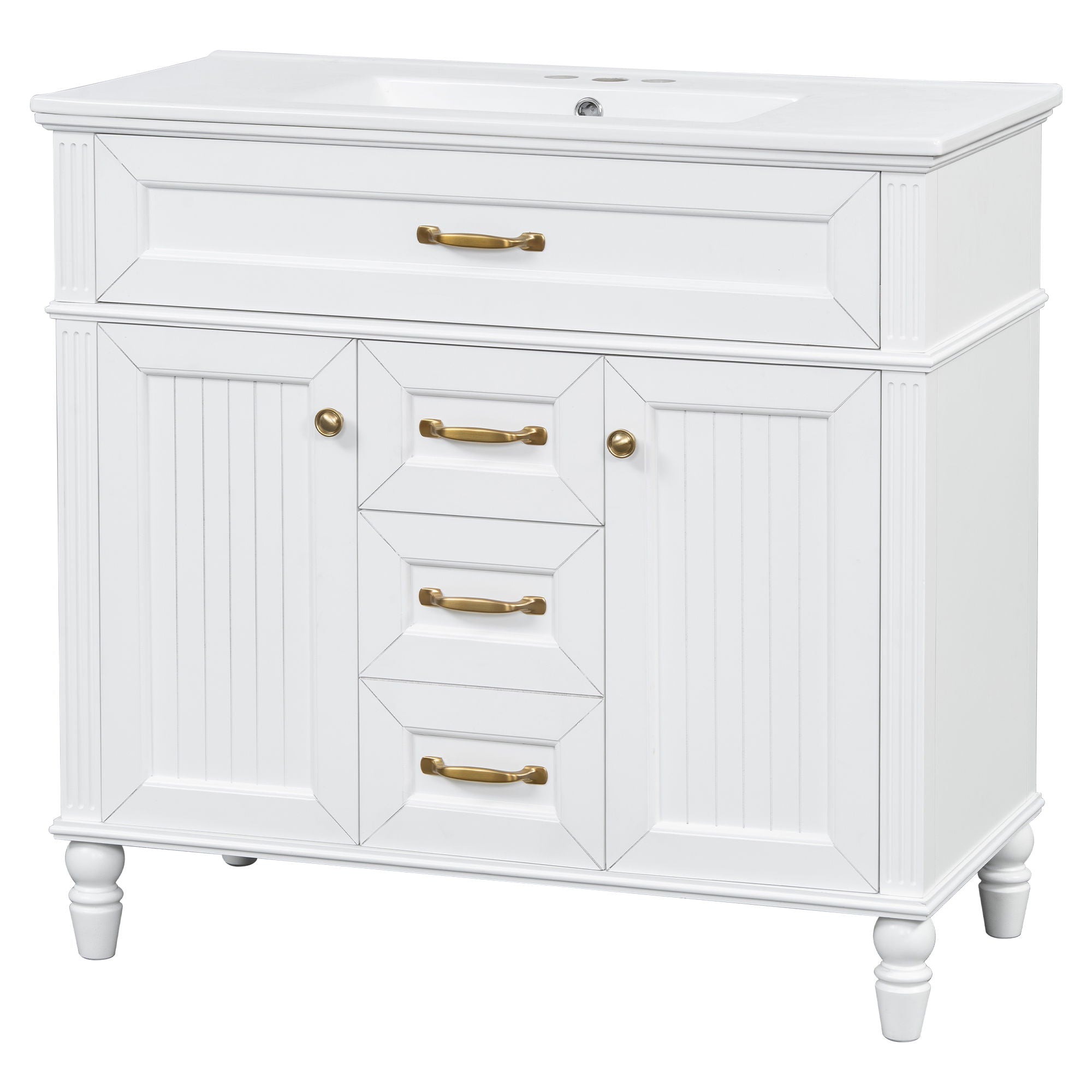 Bathroom Vanity With Sink, Flip-Out Top Drawer, Soft Close Doors, 2 Storage Drawers