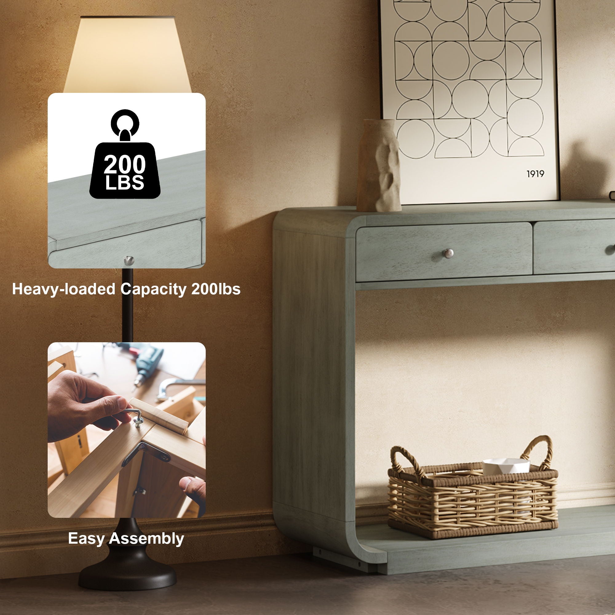 Console Table With 3 Drawers And Display Shelf