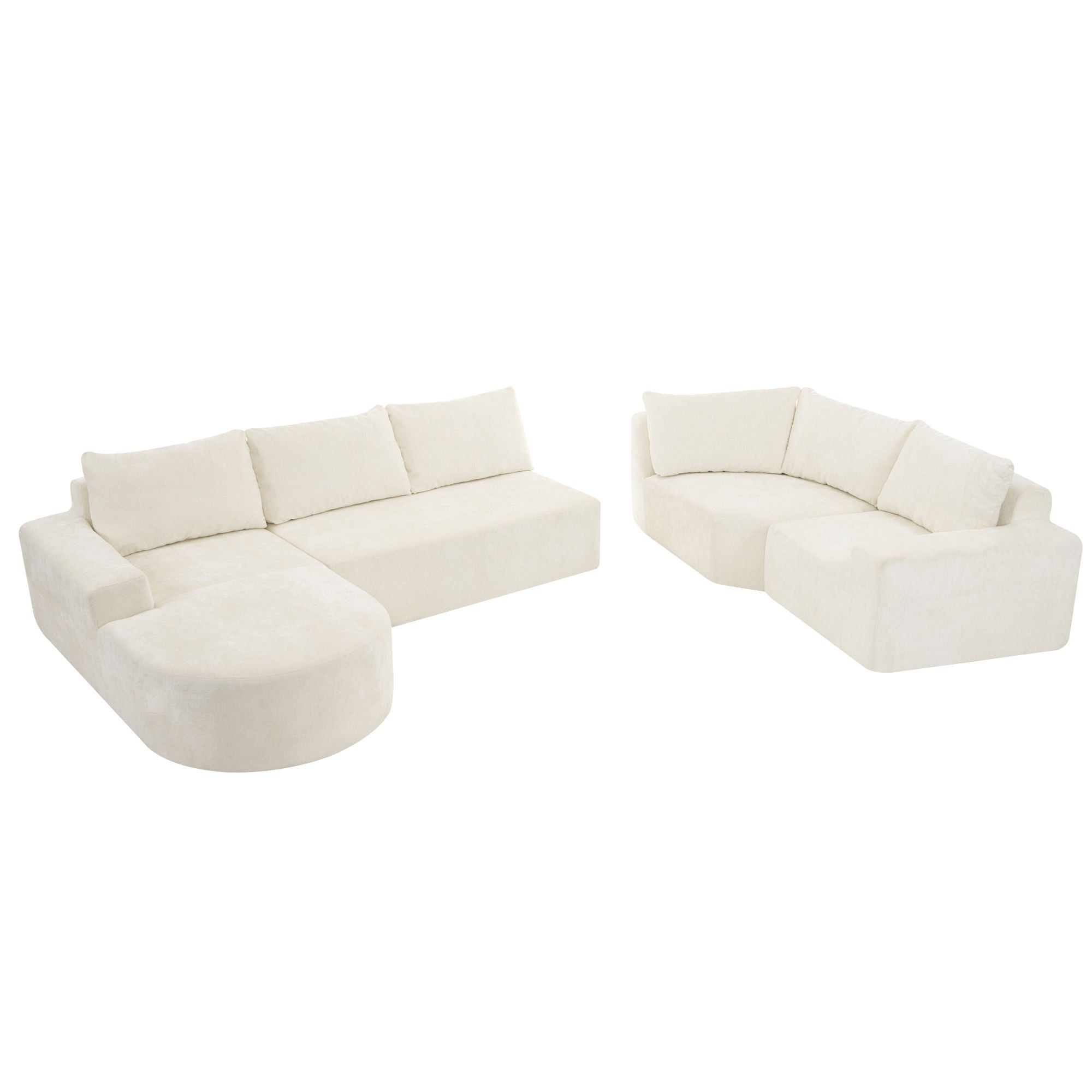 Modular Cloud Sectional Sofa Set, U-Shaped Upholstered Couch With Deep Seat - Beige