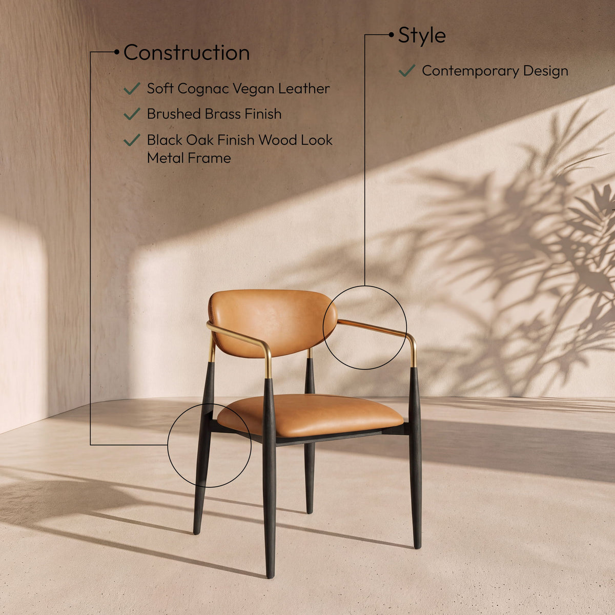 Ronda - Vegan Leather Upholstered Dining Arm Chair - Black Legs