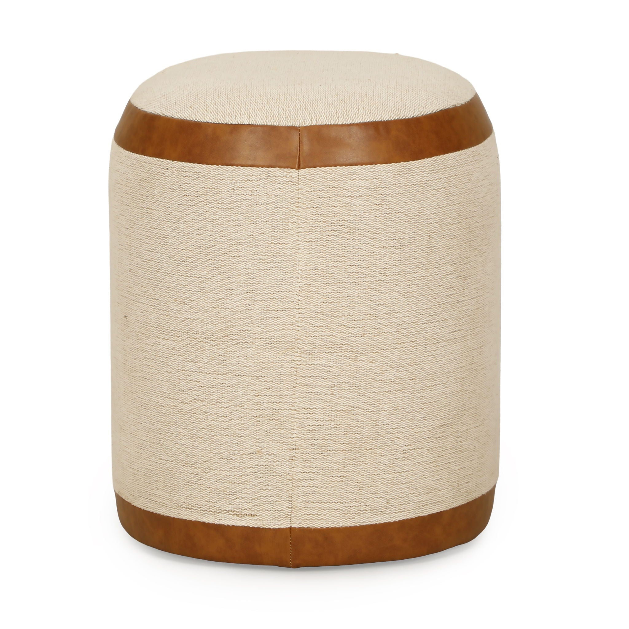 Huche - Cotton Jute and Vegan Leather Oval Ottoman - Natural