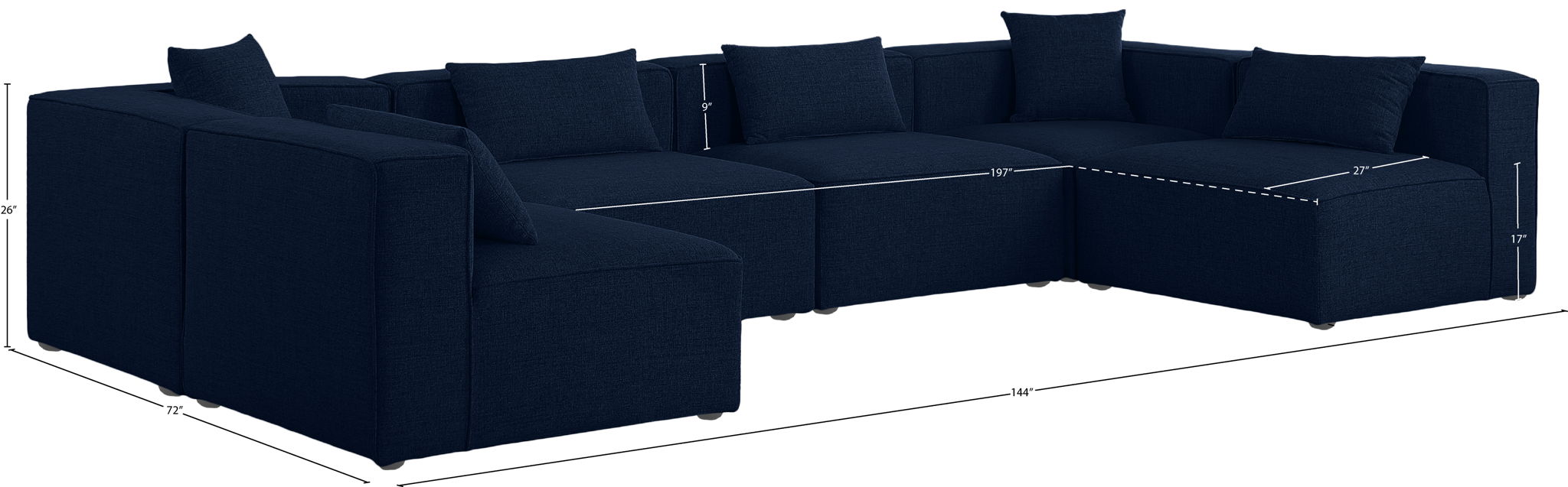 Cube - Linen 6 Piece Modular Armless Sectional