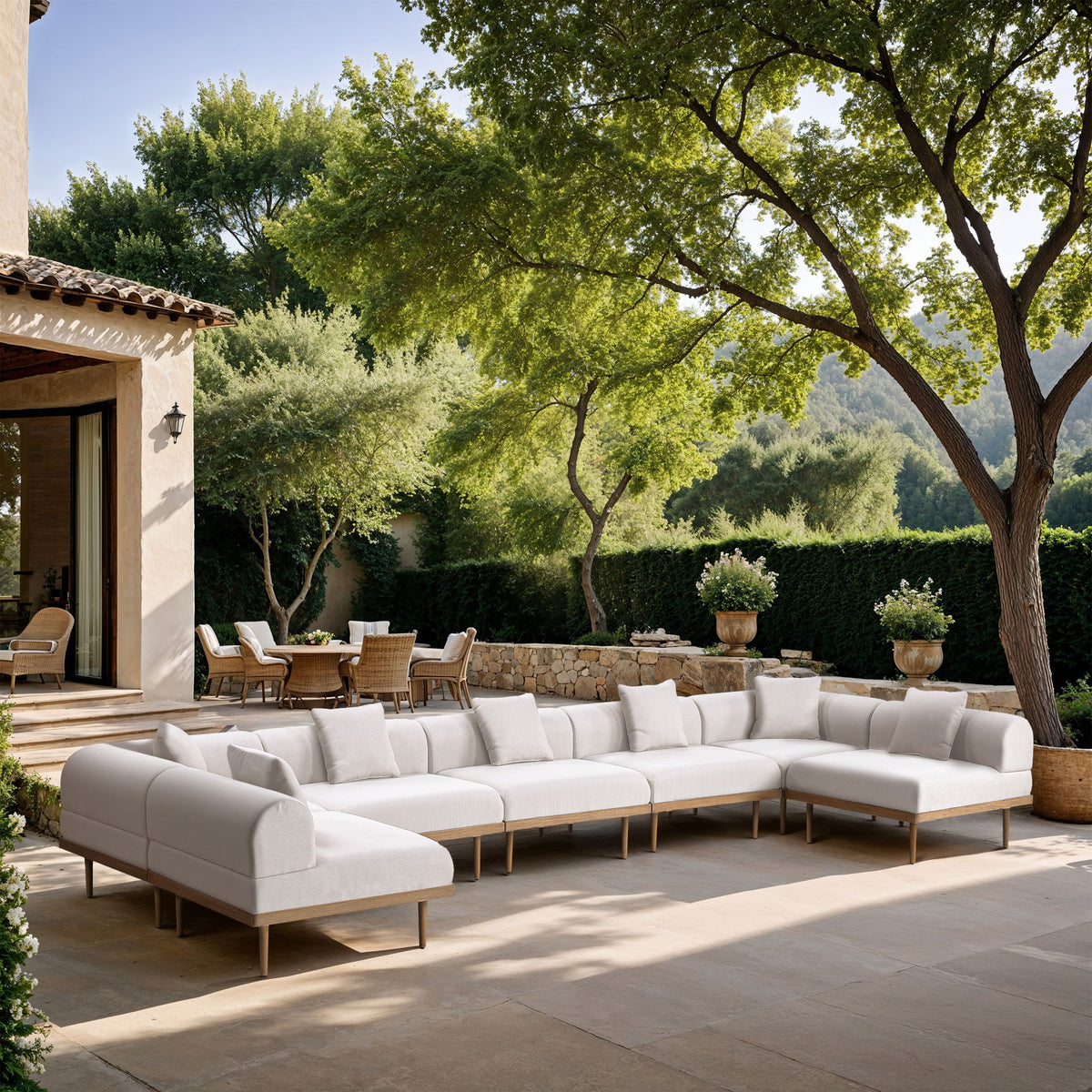 Laguna - 7 Piece Resilient Water Resistant Fabric 142" Upholstered Outdoor Patio Modular Sectional