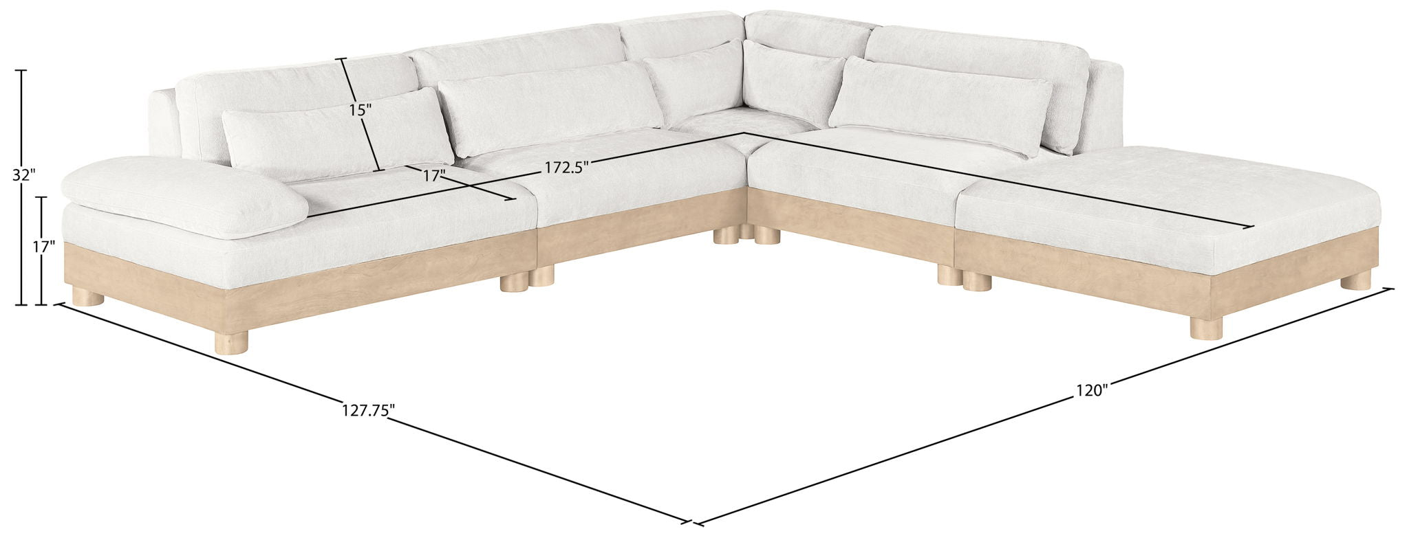 Turin - Chenille Fabric Upholstered Modular Sectional - White