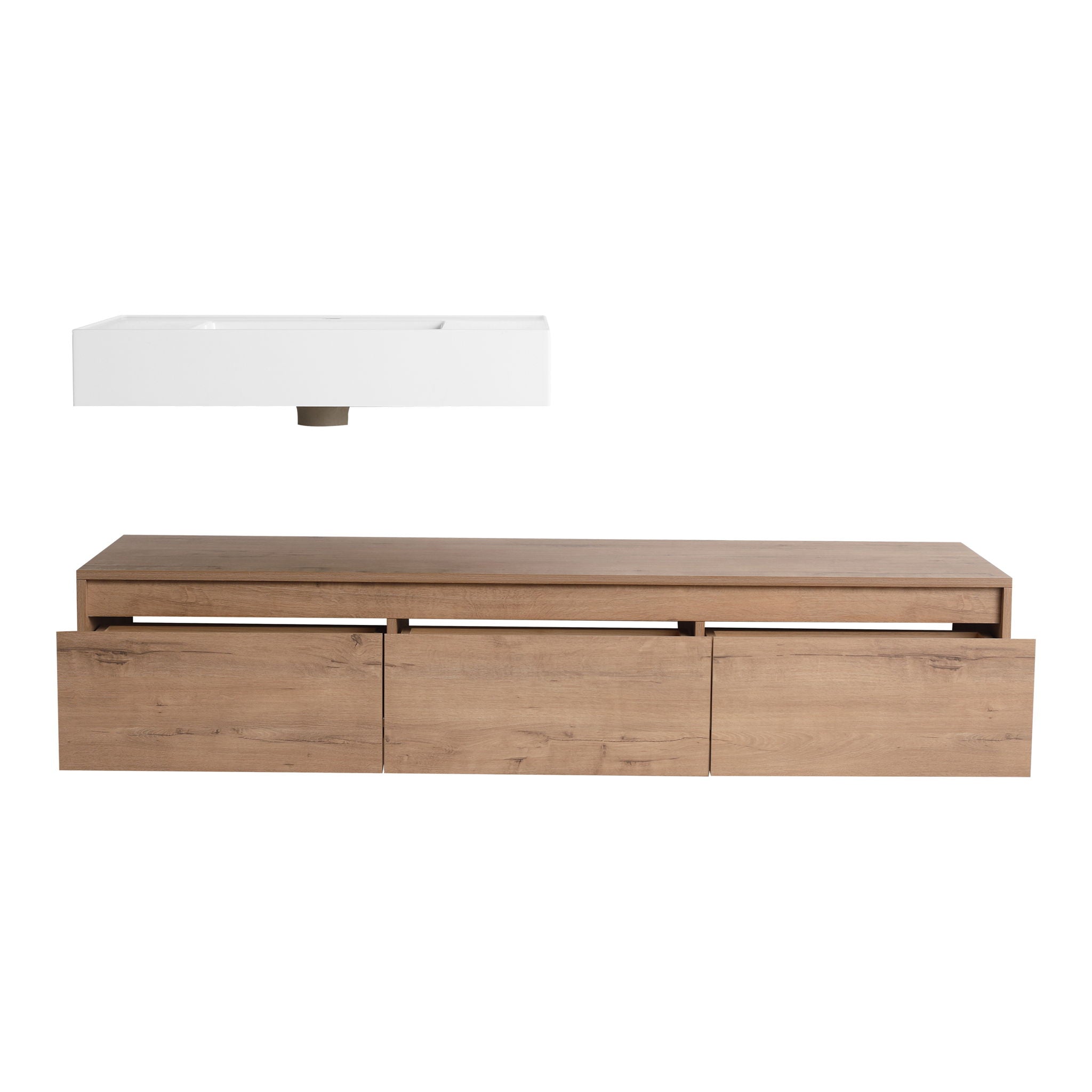 Modern Wall Mounted Bathroom Vanity With Resin Sink, Soft Close Drawer - Imitative Oak