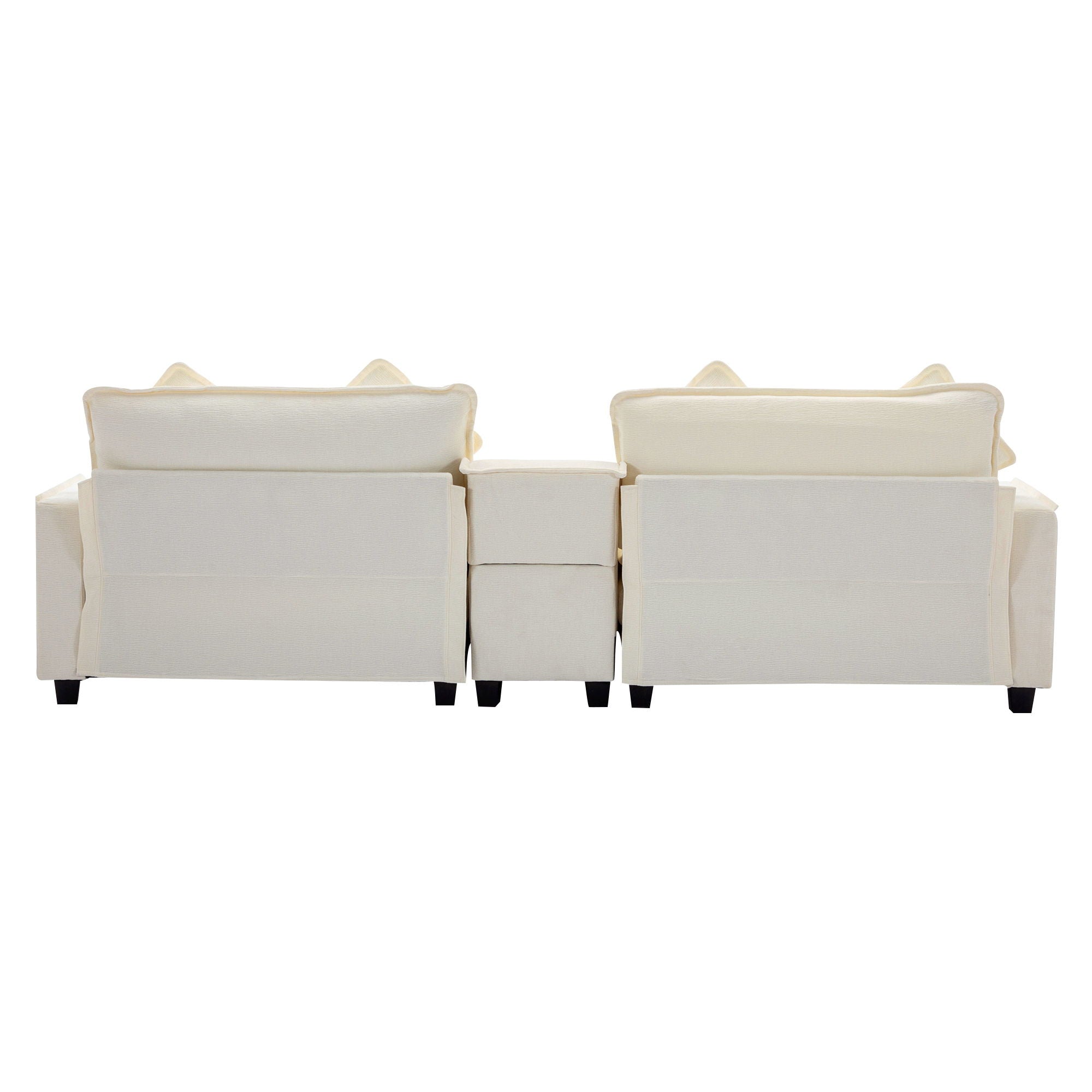 Sectional Sofa Upholstered Sofa With Two Removable Ottoman, Two USB Ports, Two Cup Holders And Large Storage Box For Living Room