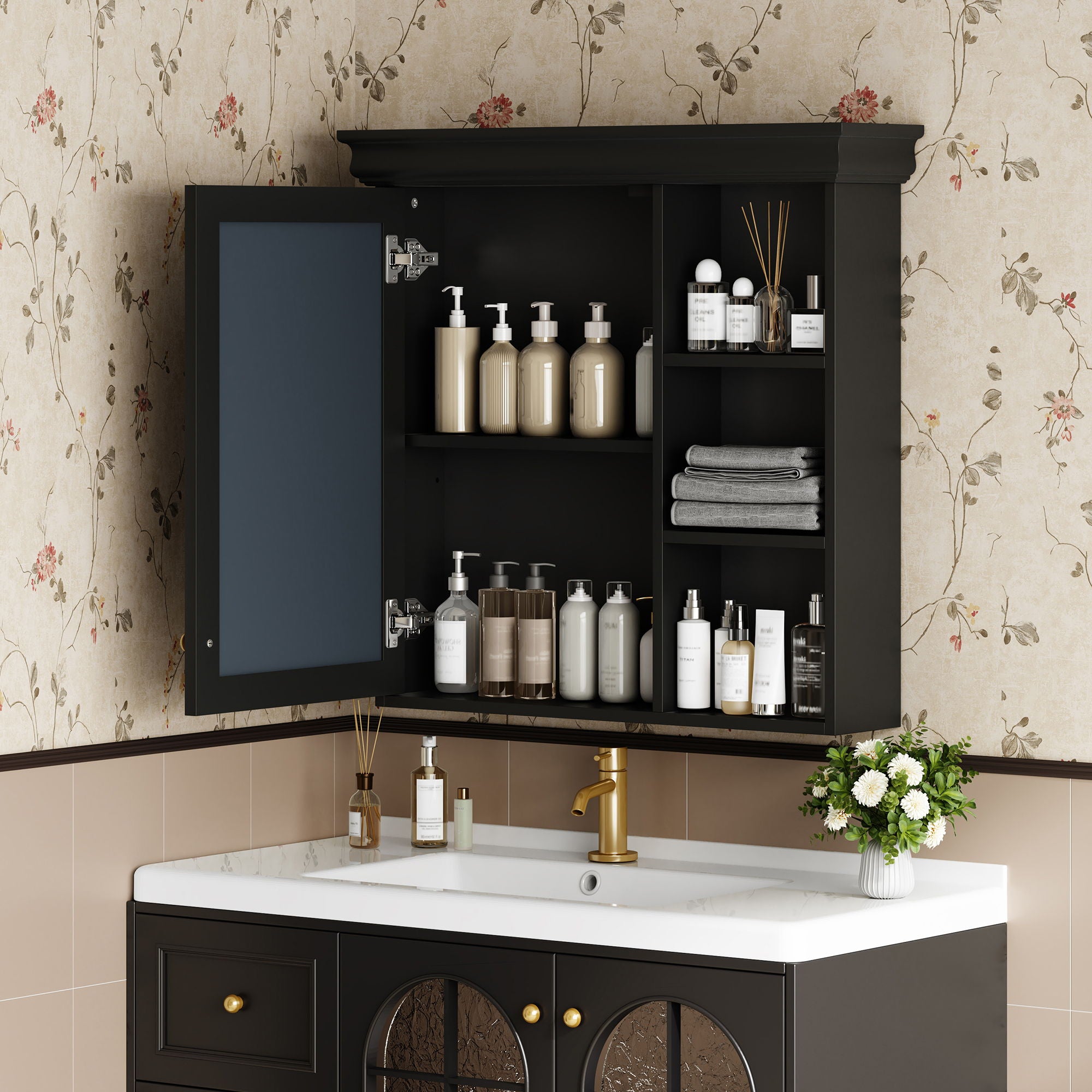 Wall Mounted Bathroom Medicine Cabinet With Mirror And Adjustable Storage With Soft Close Hinges